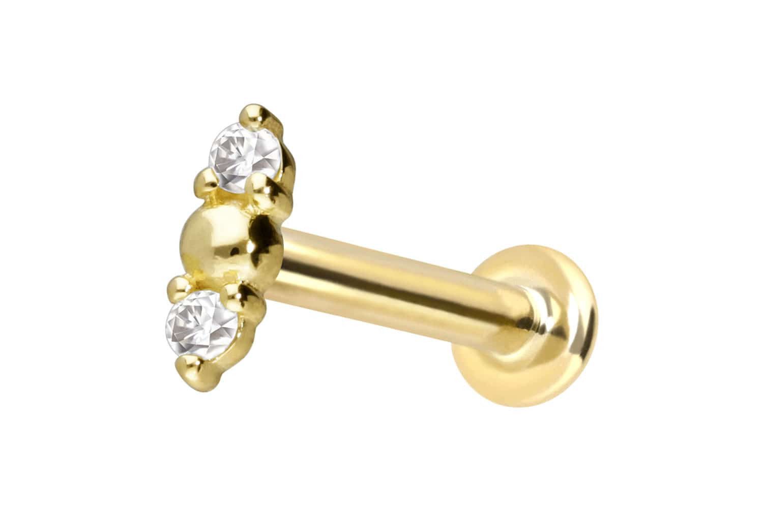 PIERCINGLINE Piercing-Set 14 Karat Gold Labret mit Push Fit 2 MOISSANITE + KUGEL (Labrets, 1-tlg)