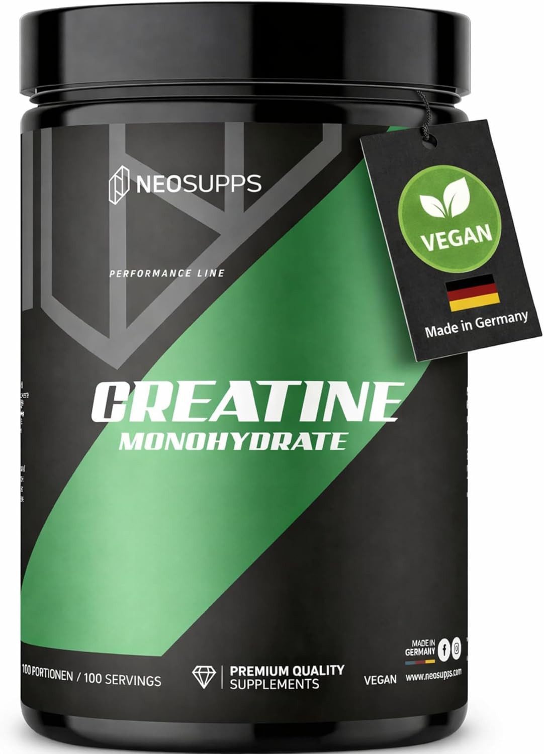 Neosupps Creatin Monohydrat Pulver 500g, 100 % reines Kreatin ohne Zusatzstoffe Pulver, Ideal für Schnellkrafttraining & körperliche Leistung im Sport, Vegan