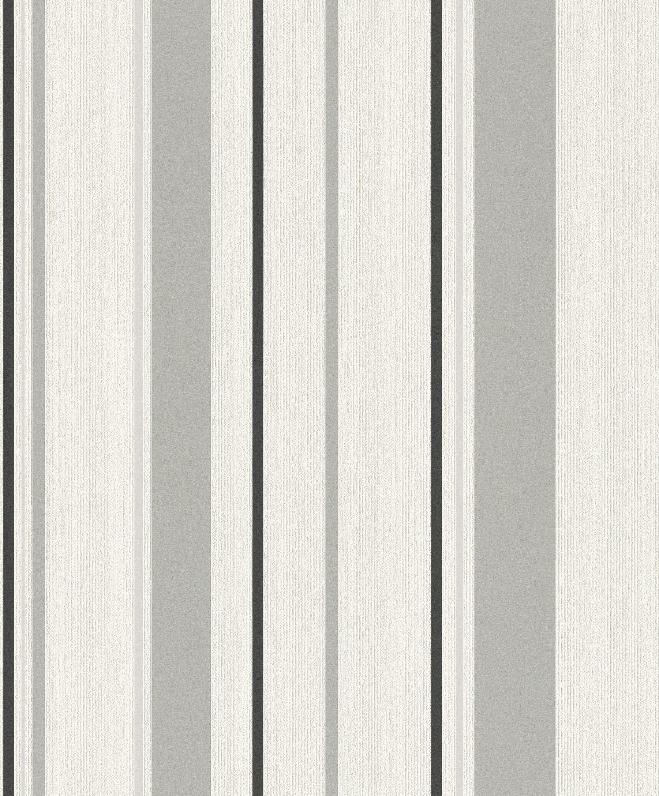 Rasch Vliestapete Grafisches Muster - Vliestapete Weiß Creme Grau Schwarz, Streifern, (1 Rolle, 1 St., 10,05 m x 0,53 m), gute Lichtbeständigkeit, feucht abwischbar, restlos abziehbar