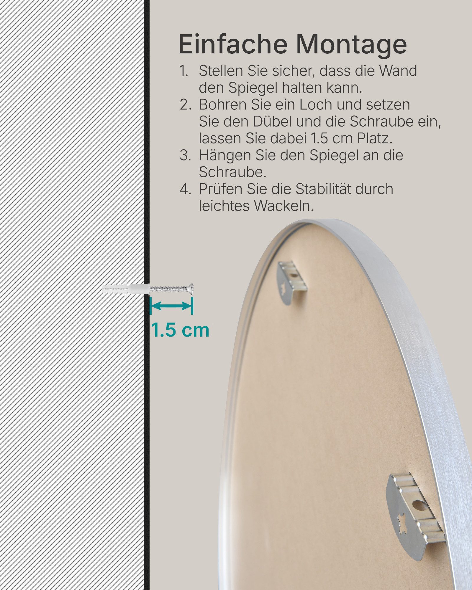 OTTO home Spiegel Wandspiegel Addrik, wahlweise in 2 Größen 60x60cm oder 80x80cm (Rahmen aus Metall, Aluminium), runde Form, in verschiedenen Farben – Bild 4 von 5