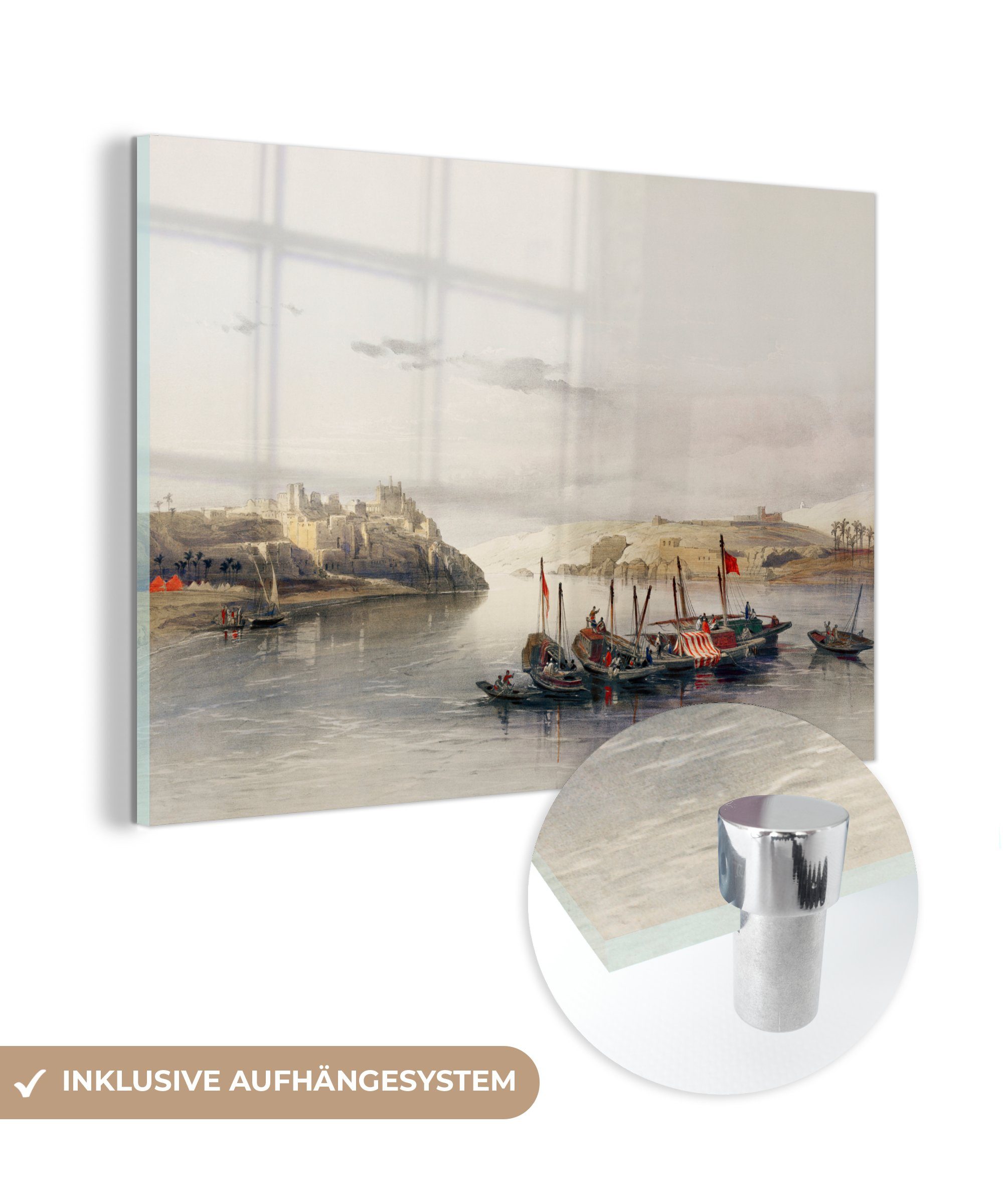MuchoWow Acrylglasbild Gesamtansicht von Esouan und der Insel Elephantine - David Roberts, (1 St), Acrylglasbilder Wohnzimmer & Schlafzimmer
