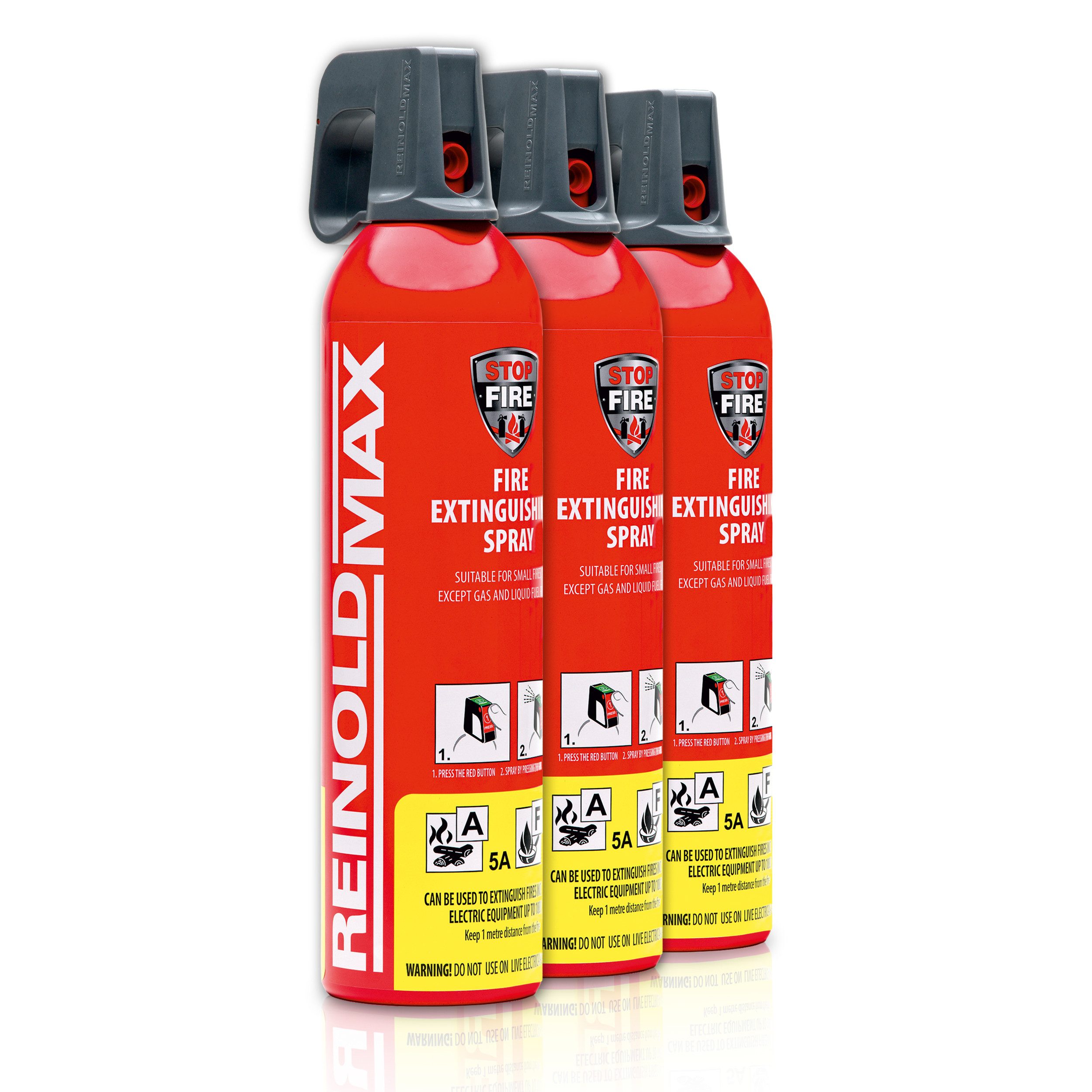 Xenotec Feuerlöschspray XENOTEC Premium Feuerlöschspray– REINOLDMAX– ohne Wandhalter, Dauerdruck, Wasser, Löschschaum AFFF 1 %, N2, (3-St) Auto, Wohnung, Wohnmobil, Garten, Grill