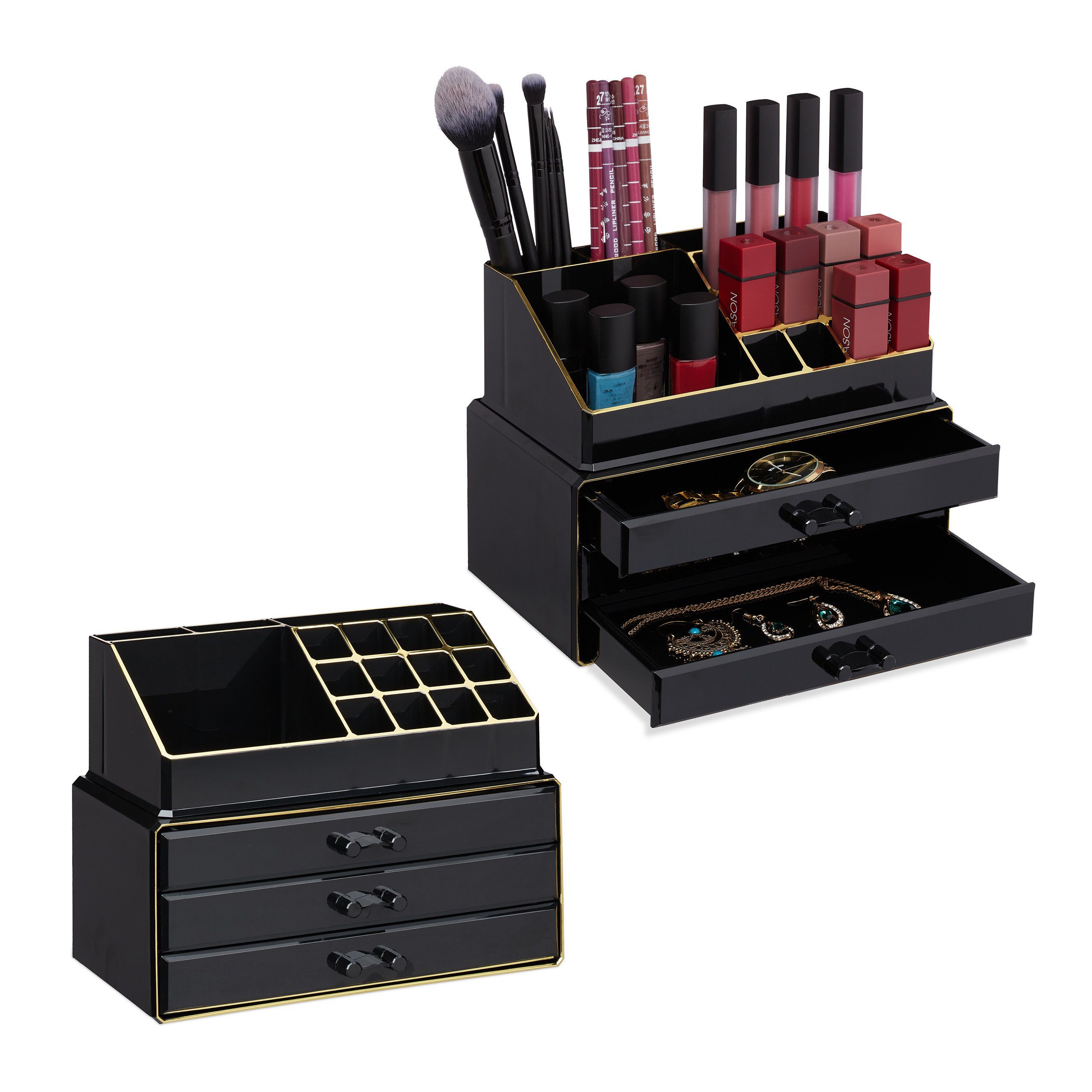 Make-Up Organizer 2 x Make Up Organizer schwarz/gold