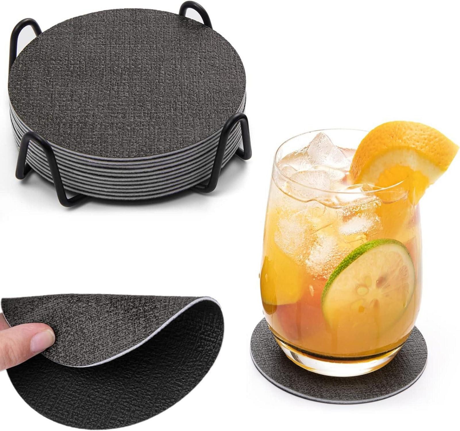Küchenorganizer-Set Untersetzer Gläser 12er Set Doppelseitigen Leder Rund rutschfest