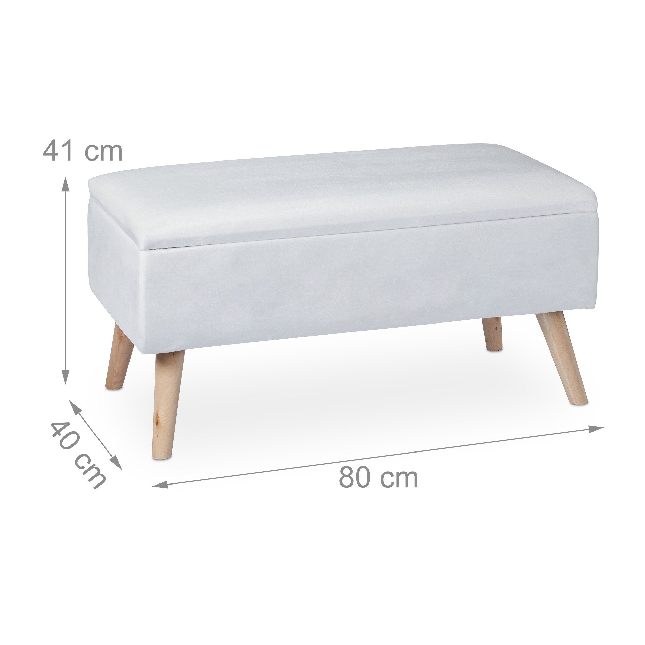 relaxdays Sitzbank Samt Sitzbank mit Stauraum (1-St), weiß – Bild 4 von 5