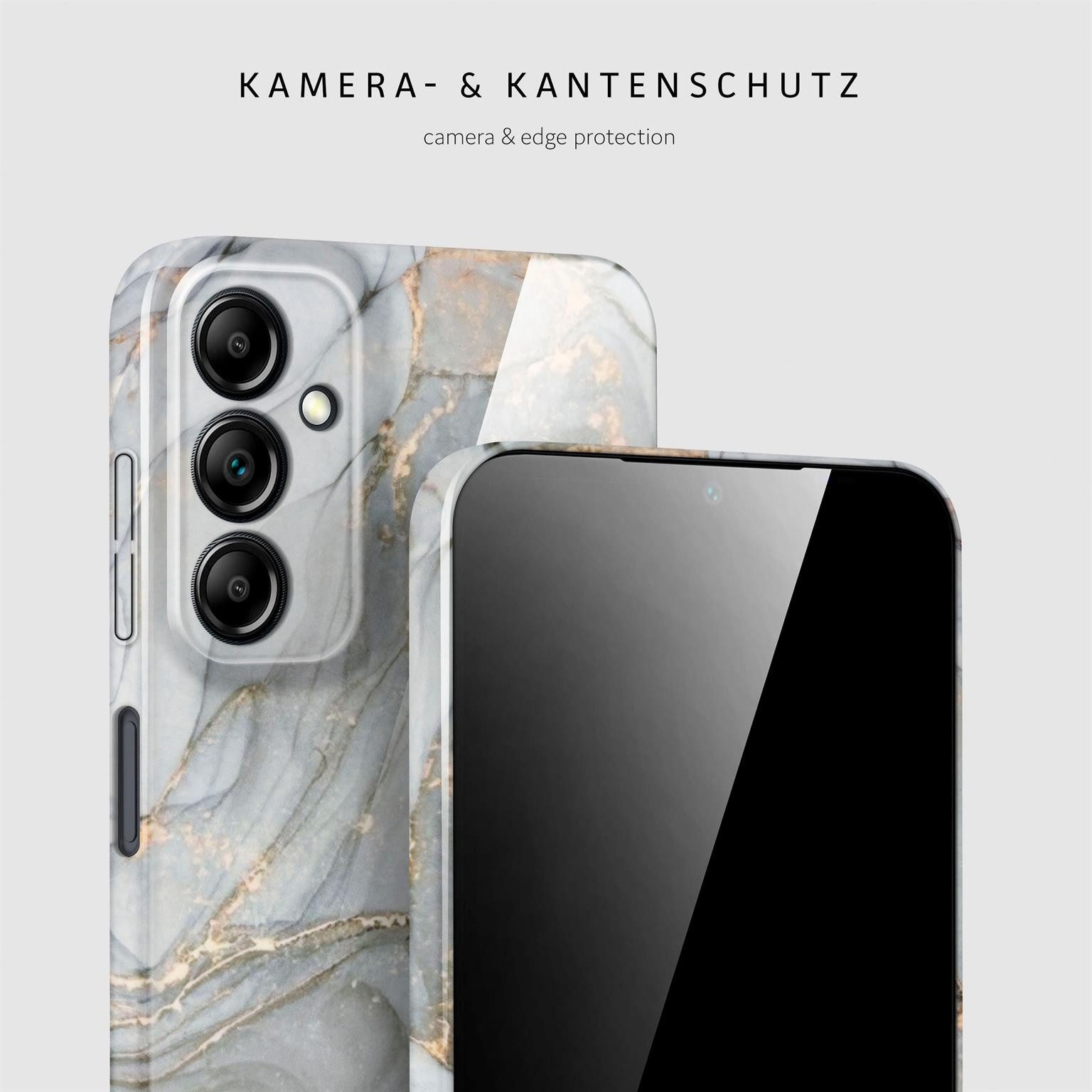 ONEFLOW Handyhülle für Samsung Galaxy A14 (4G) Hülle Marmor Bliss Cover Grau Gold 6,6 Zoll, Handy Schutz Backcover Handytasche Case Schutzhülle mit Kameraschutz