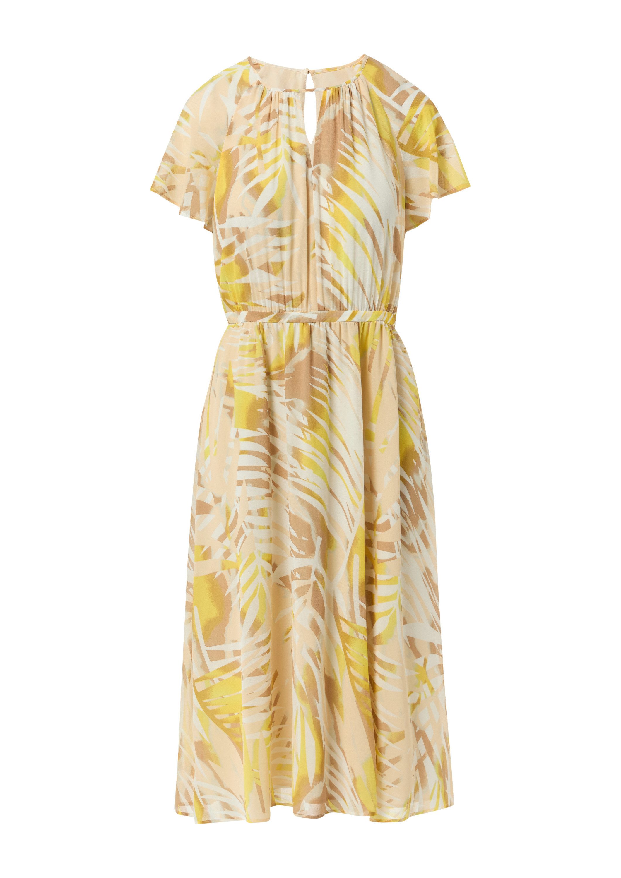 comma Midikleid Kleid Chiffon-Kleid mit U-Boot-Ausschnitt und Raffung