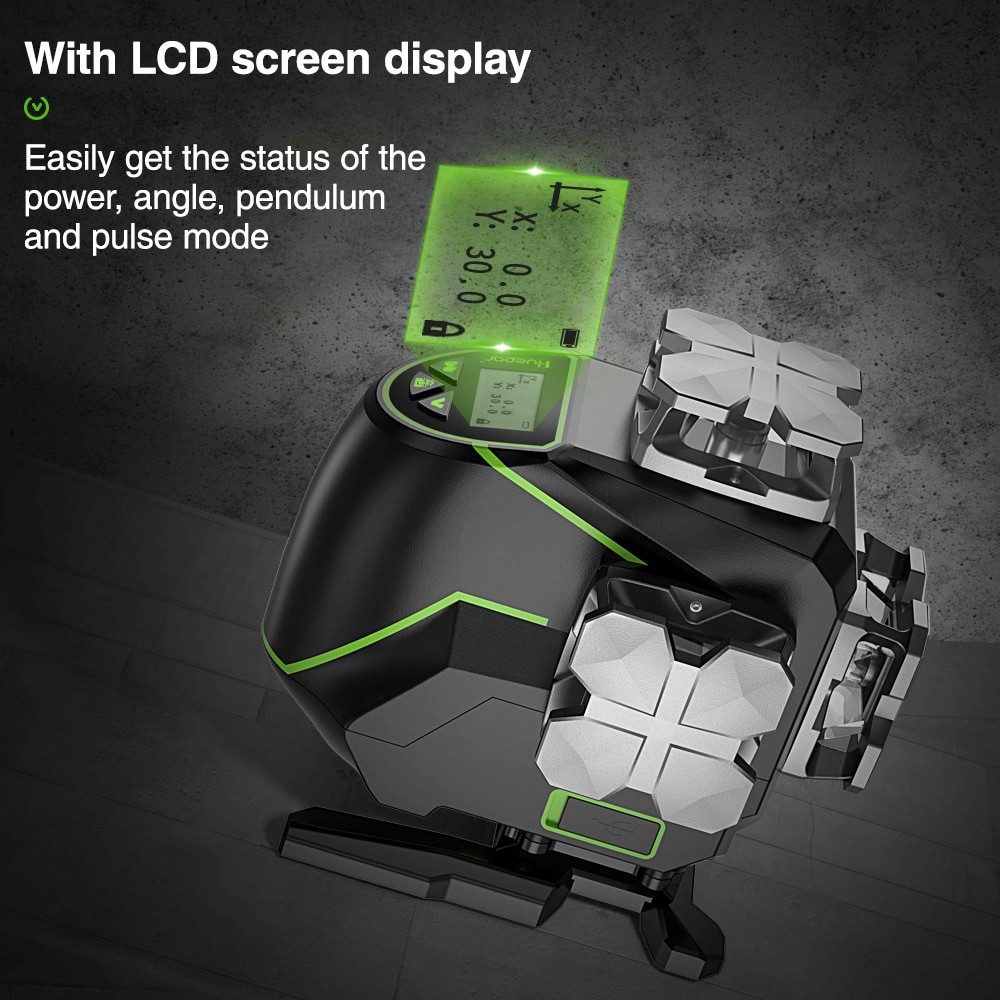 Huepar Kreuzlinienlaser Huepar S04CG LCD-Bildschirm 4D Laser mit Halterung und Hebebasis