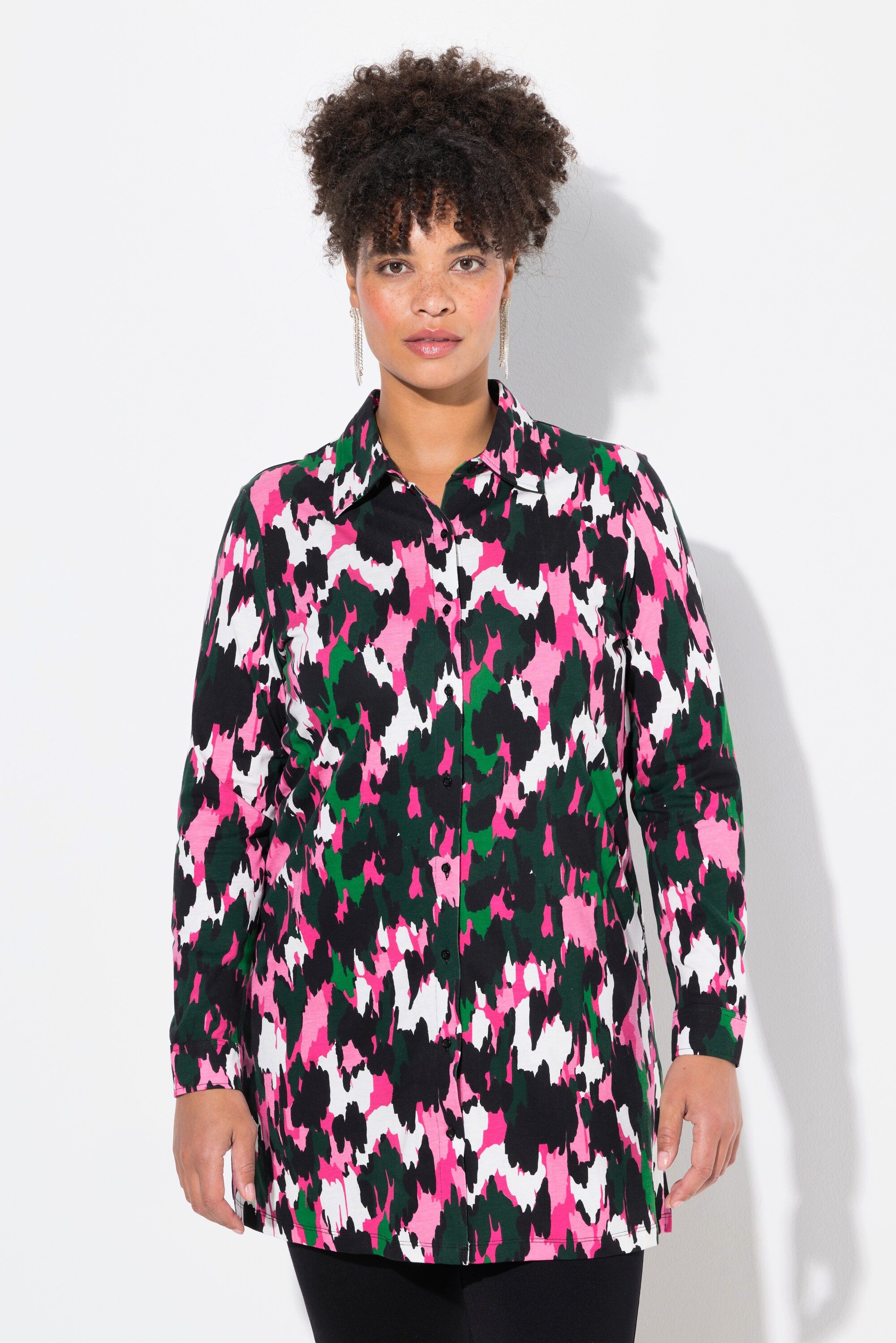 Longbluse Jerseybluse A-Linie Muster Langarm