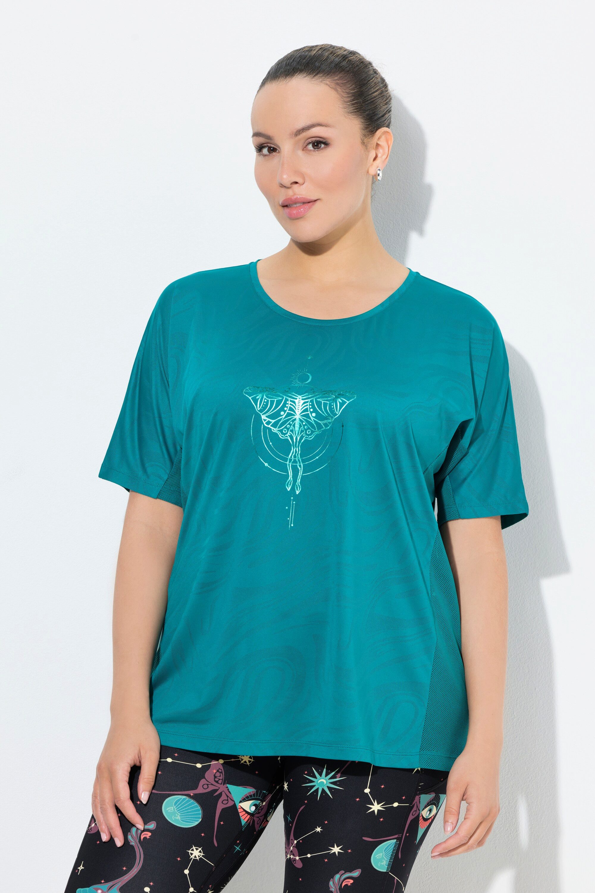 Ulla Popken T-Shirt Funktionsshirt Mesh-Einsätze Rundhals Halbarm