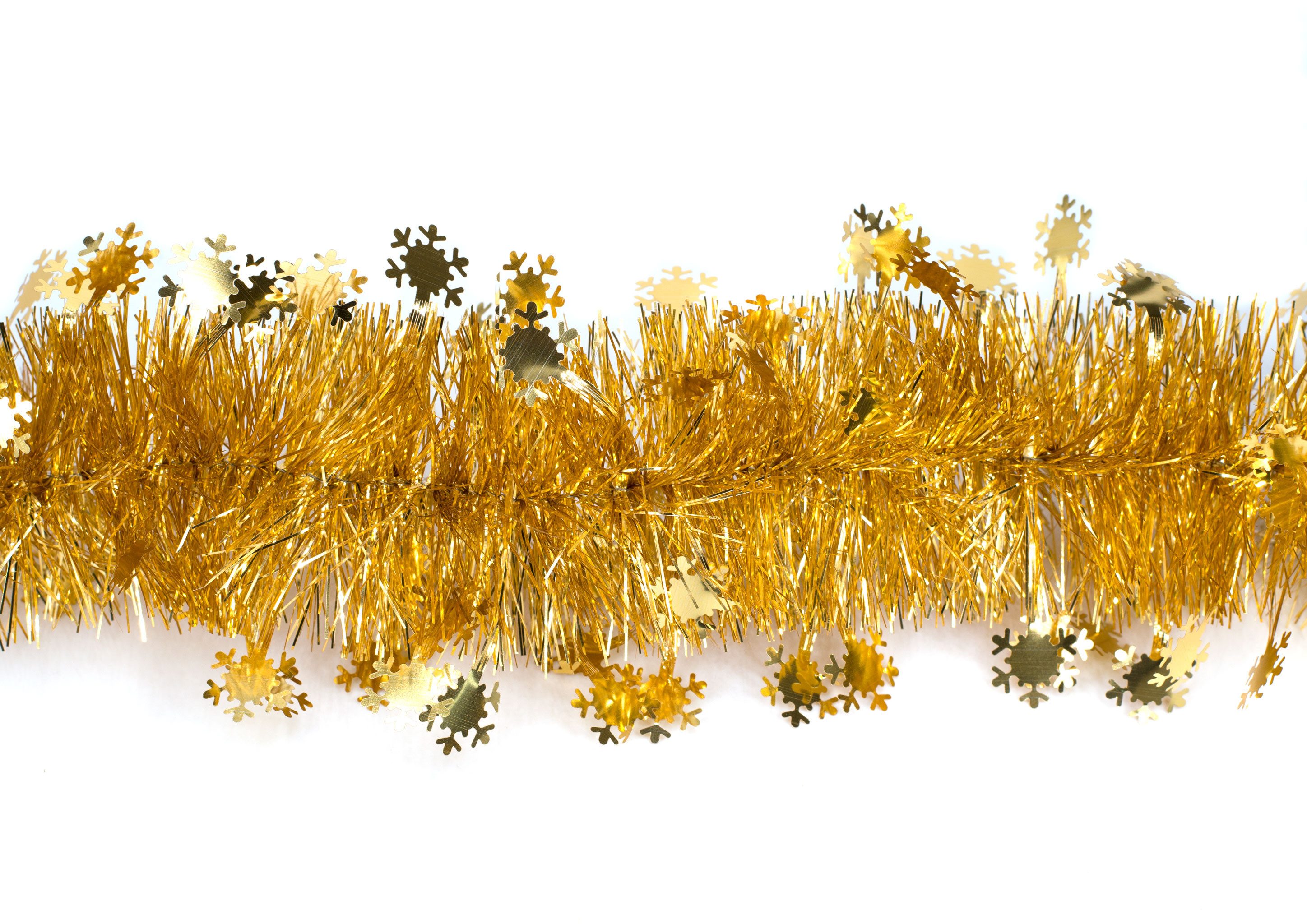 Creativery Girlanden, Weihnachtsgirlande Lametta 10cm x 3m inkl. Schneeflocken Gold