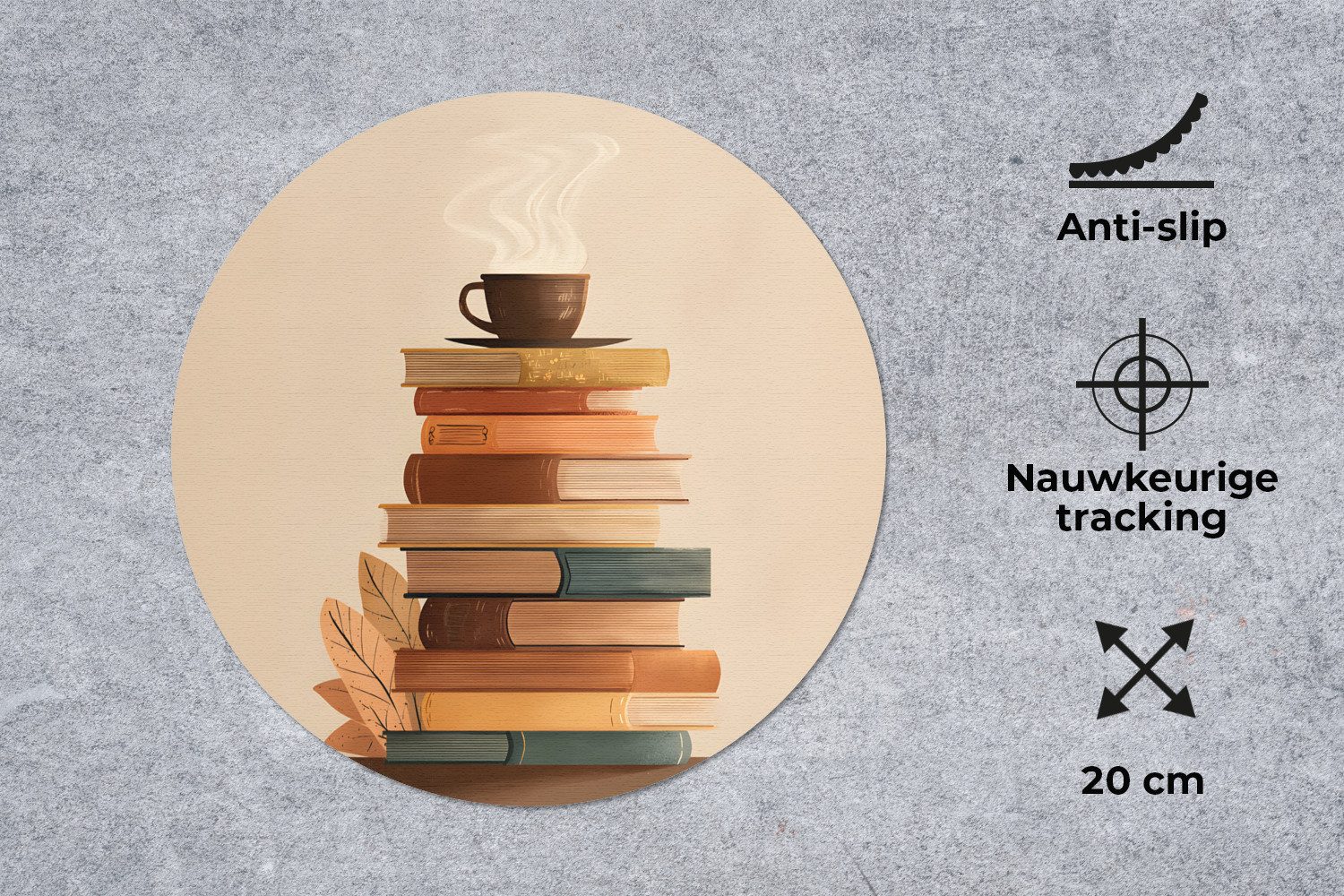 MuchoWow Mauspad Bücher - Turm - Kaffee - Beige (1-St), Büro für Tastatur und Maus, Mousepad Gaming, Rund 20x20 cm – Bild 3 von 5