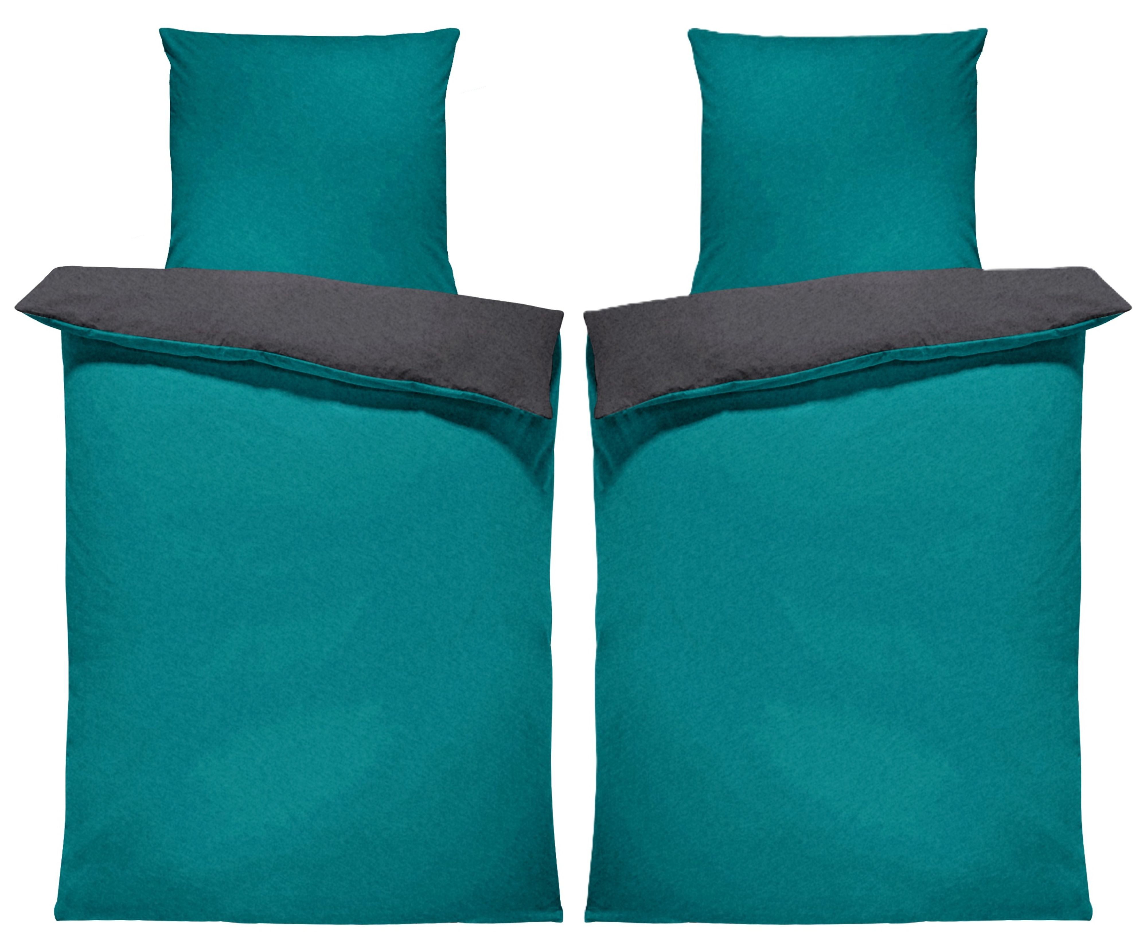 One Home Bettwäsche Doubleface Unifarben, Fleece, 4 teilig, Wende modern, kuschelig flauschig warm weich Winter Normalgröße