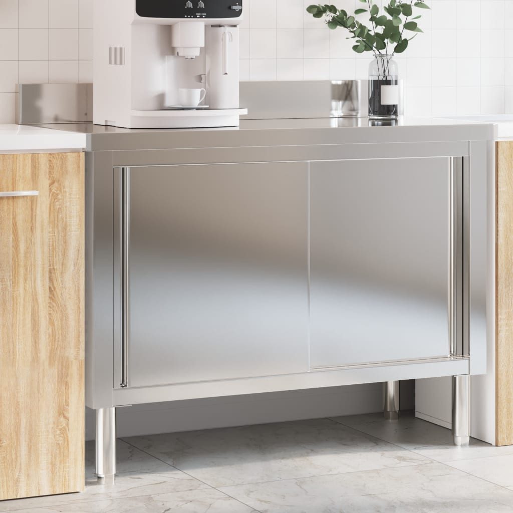 vidaXL Bartisch, Küchen-Arbeitstisch mit Schiebetüren Edelstahl günstig online kaufen