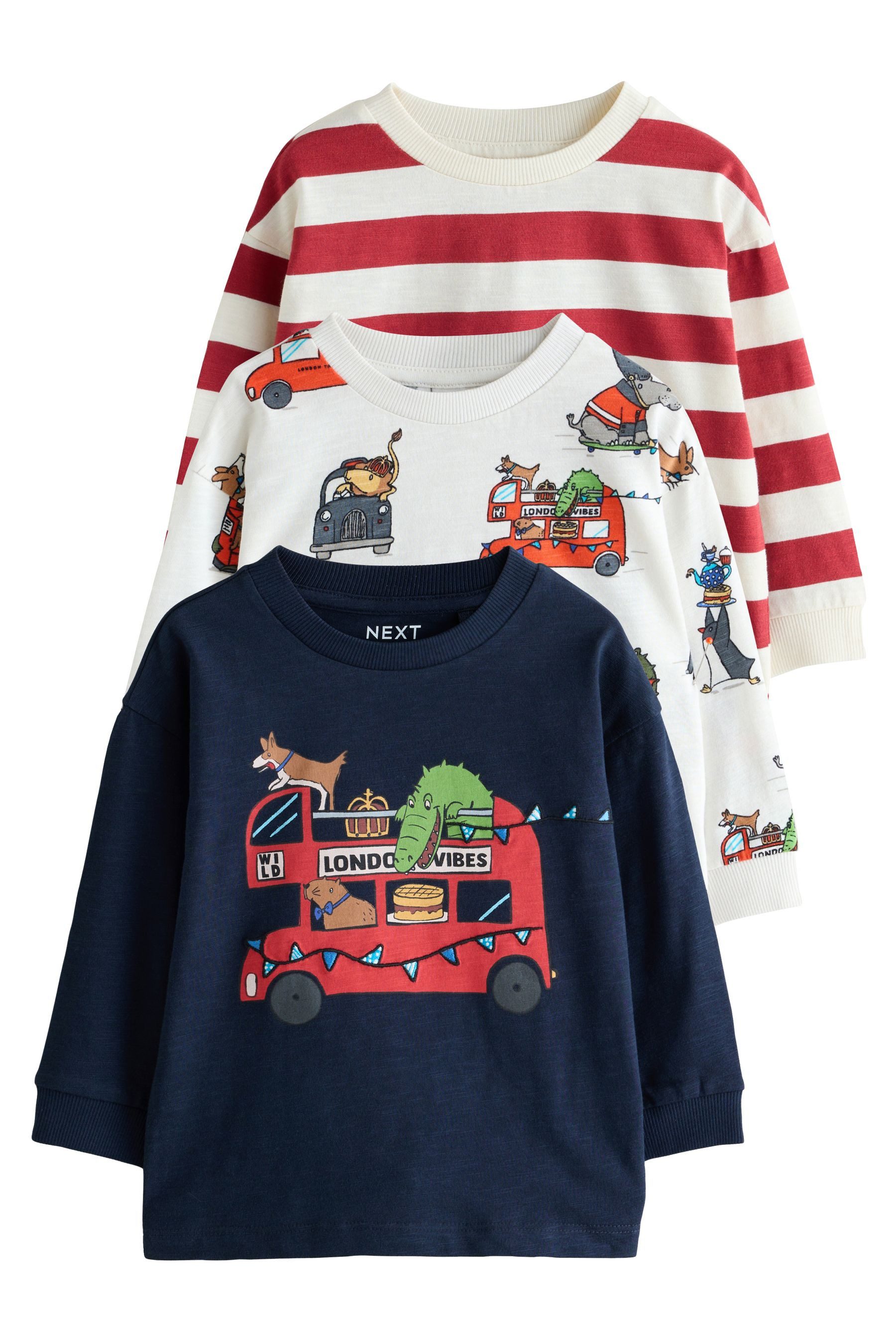 Next Langarmshirt Langarmshirts mit Applikation, 3er-Pack (3-tlg)