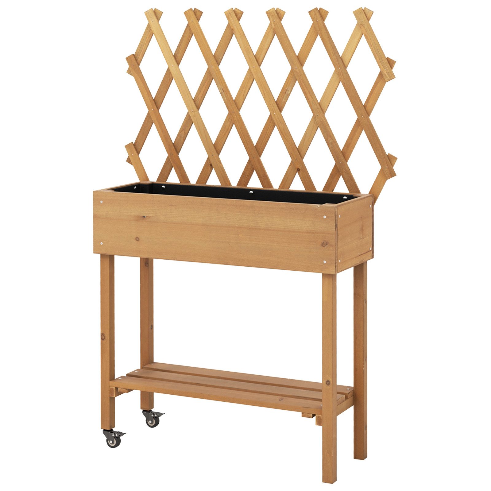 COSTWAY Hochbeet, mit Spalier & Ablagefach & feststellbaren Rädern