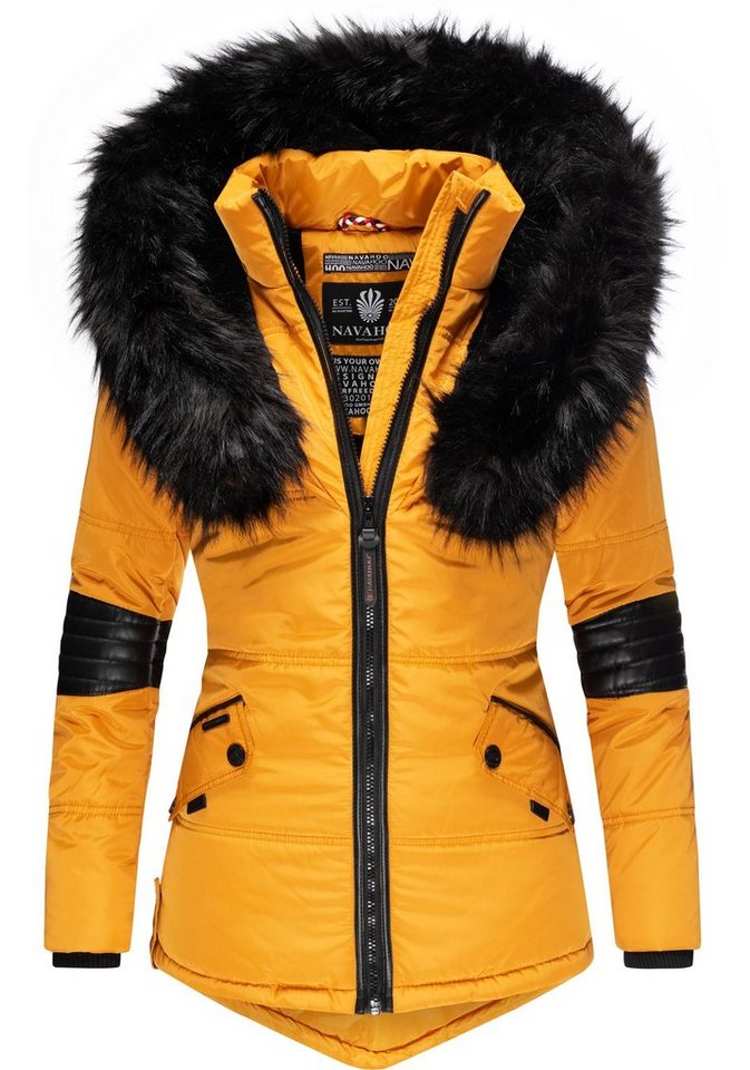 Navahoo Winterjacke Nirvana edle Steppjacke m. schwarzem Kunstpelzkragen,  Robustes, wasserabweisendes sowie matt schimmerndes Material