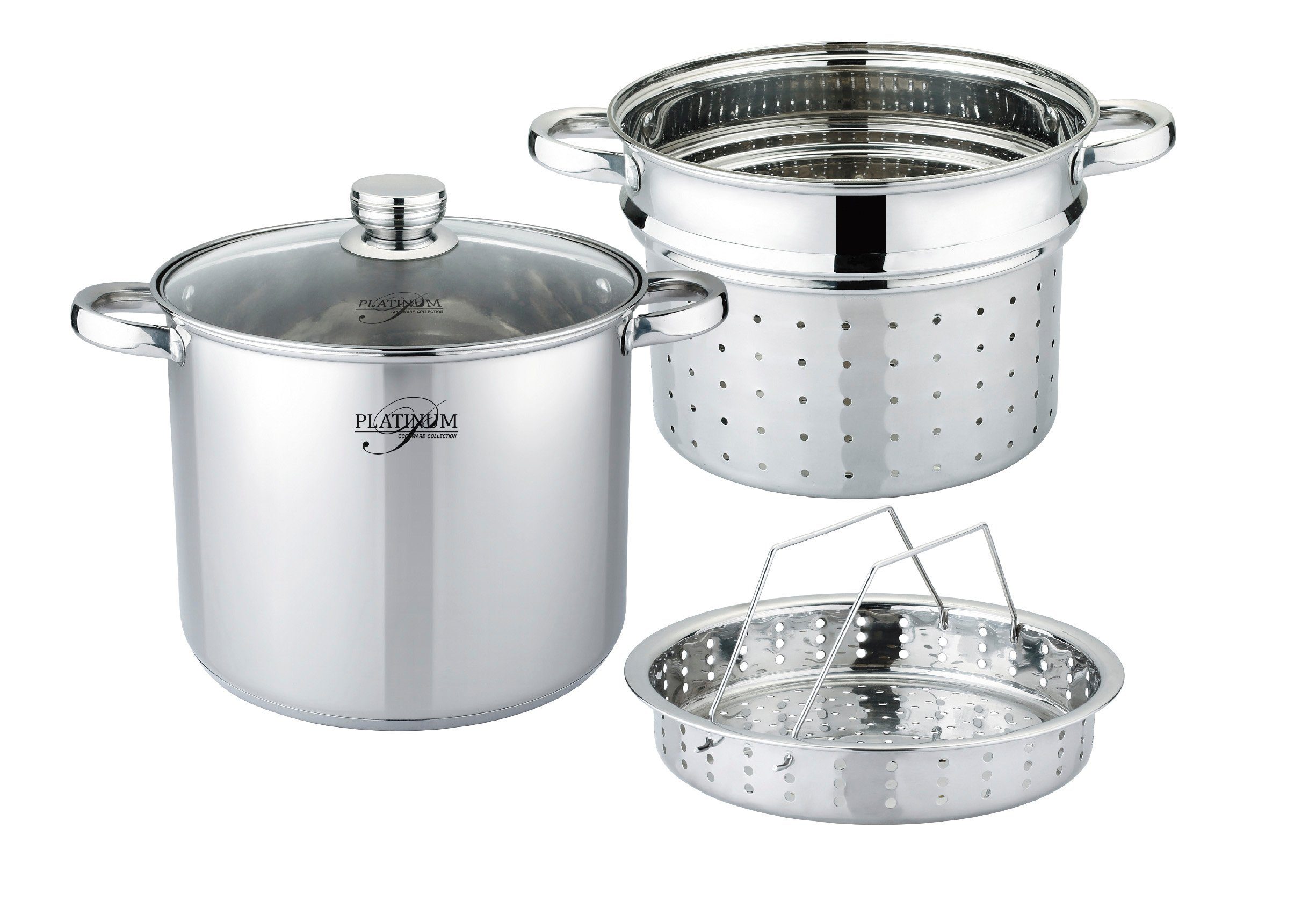 Platinum Kochtopf 4-Teilig Ø24cm 7L Nudeltopf 4-tlg Spaghetti Topf  Edelstahl Pasta Sieb 4 tlg Induktion Gastronomie, (4-tlg)