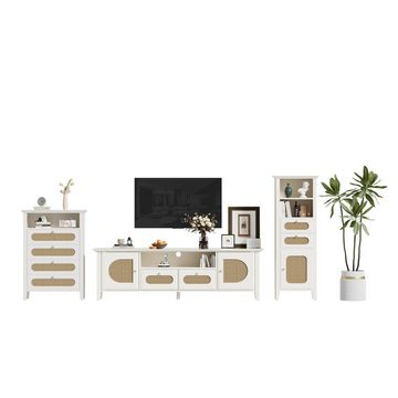 EXTSUD TV-Schrank Wohnzimmer-Möbelkombination,Beine aus massivem Holz und lackiert