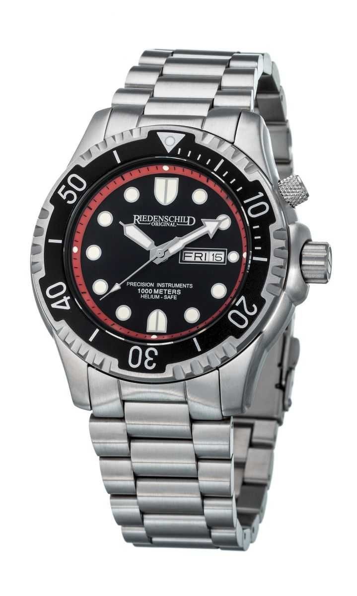 Riedenschild Taucheruhr RS8000-03 Schwarz/Rot 100ATM Silikon-/Edelstahlband 46 mm, mit Heliumventil