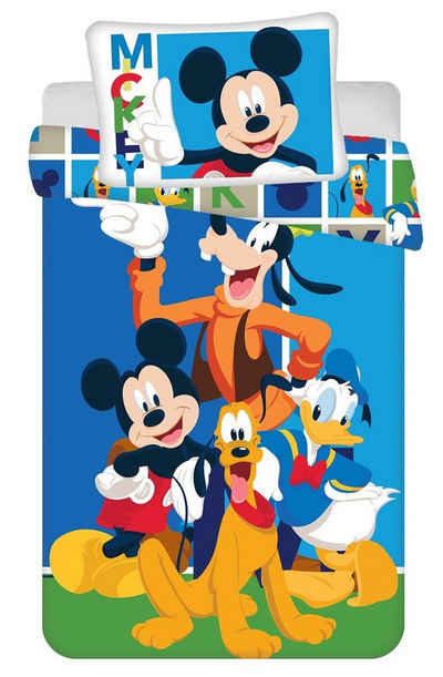 Kinderbettwäsche Bettwäsche Set Mickey Maus Donald Duck Pluto Goofy, Disney, Renforcé, 2 teilig