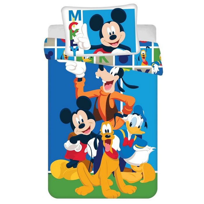 Kinderbettwäsche Bettwäsche Set Mickey Maus Donald Duck Pluto Goofy Disney Renforcé 2 teilig