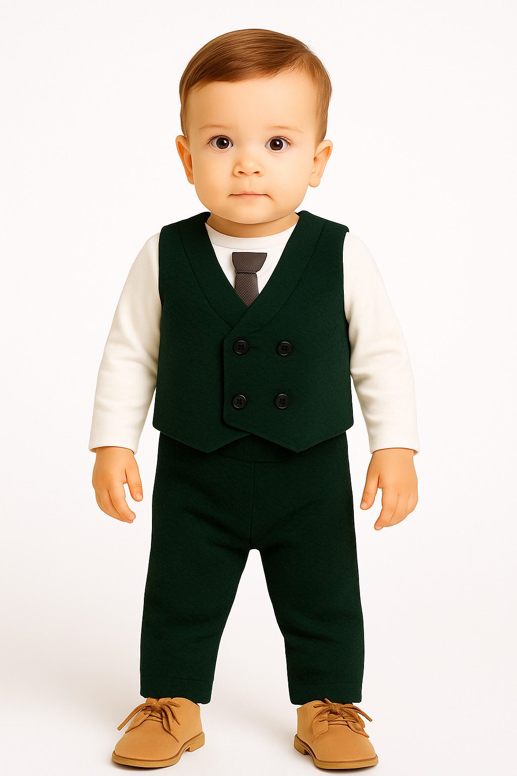 Lorey Medtec Anzug 3-teilig Jungen Outfit, Dunkelgrün/Weiß, Set: Langarmshirt, Weste, Hose (Langarmshirt + Weste + Hose)