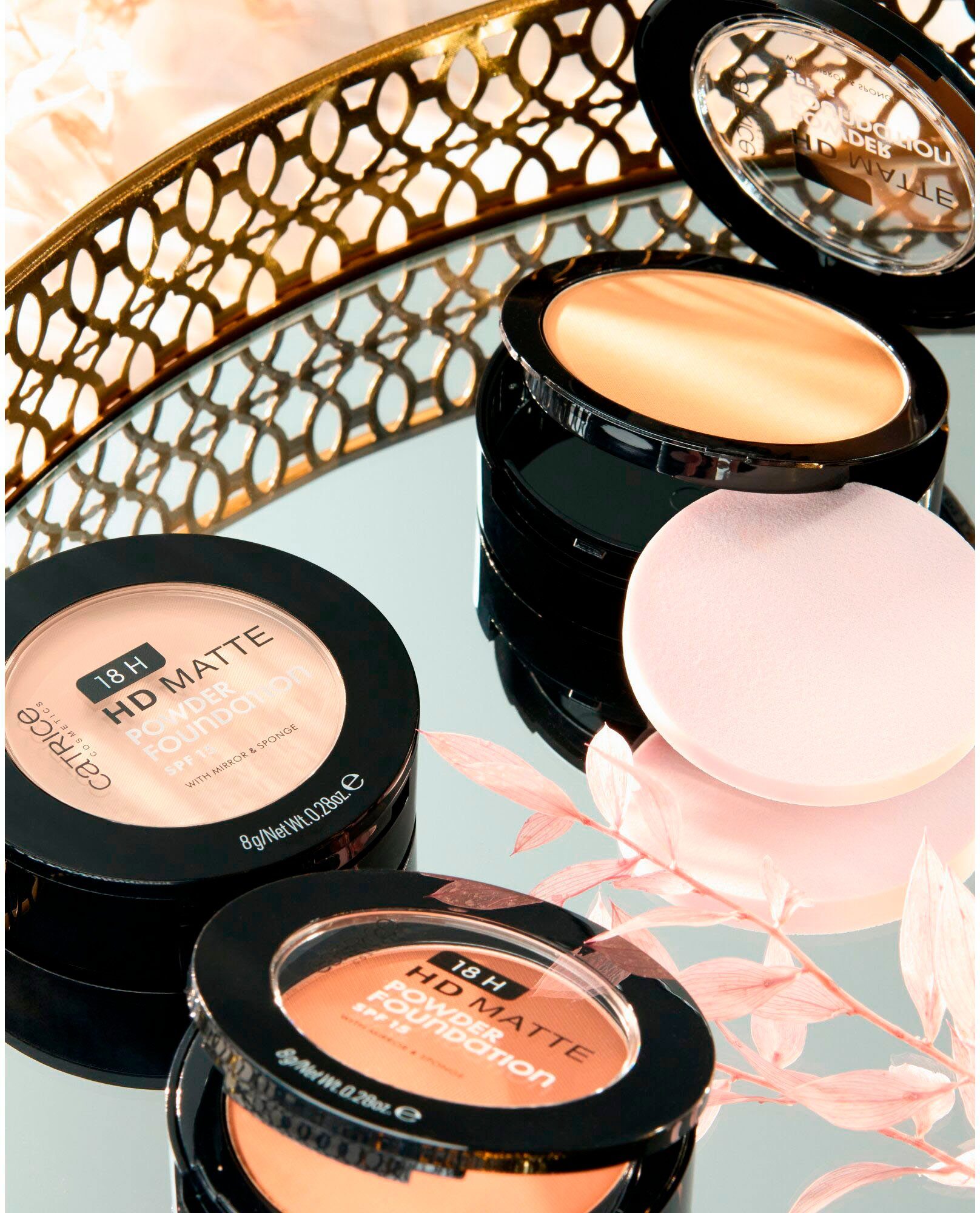 3-tlg. Catrice 040W Powder Foundation, Matte Puder 18H nude HD