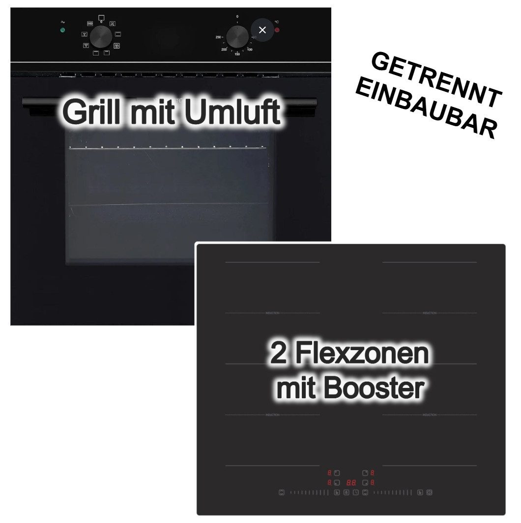 Wolkenstein Backofen-Set Einbaubackofen ECO + Induktionskochfeld PKM Flexzonen Booster Slider