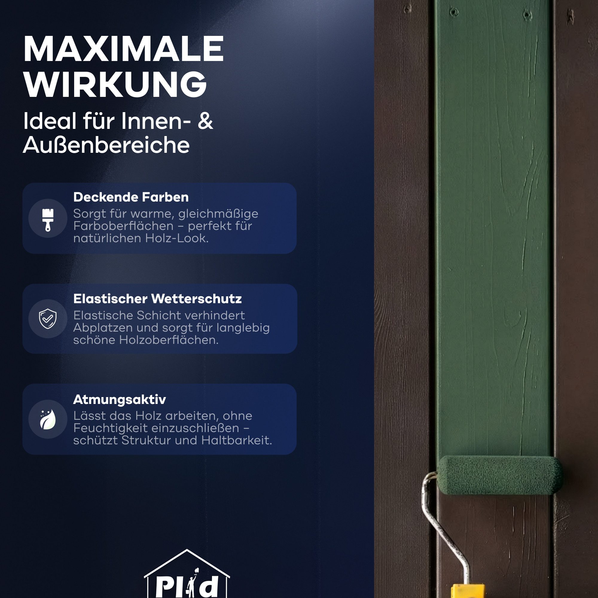 plid Holzlack Premium Holzfarbe Holzlack Farbe für Holz Pinsel, Schnelltrocknend, verarbeitungsfertig
