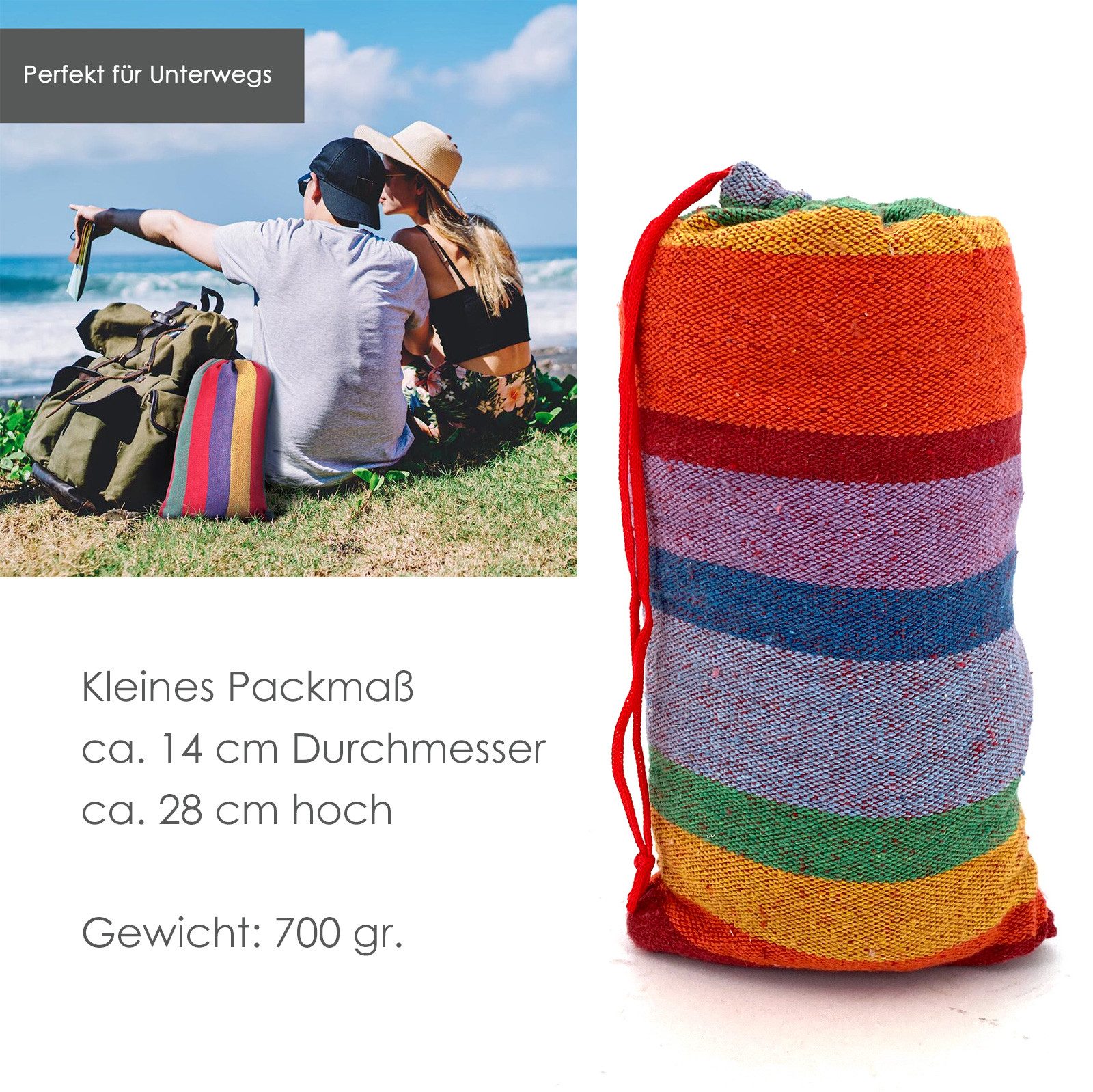 heimtexland Hängematte Boho Outdoor Hängeliege 80x190 mit Beutel waschbar (1 St), waschbar I für Garten Balkon Camping Unterwegs I Polycotton – Bild 5 von 5