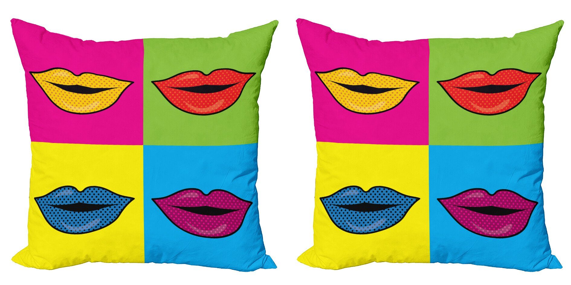 Kissenbezüge Modern Accent Doppelseitiger Digitaldruck, Abakuhaus (2 Stück), Pop-Art Farbige Lippen in Squares