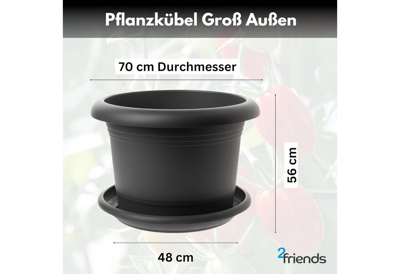 Thumbnail - Centi Pflanzkübel Blumentopf Groß mit Untersetzer (2er-Set), 70 cm Ø für den außenbereich