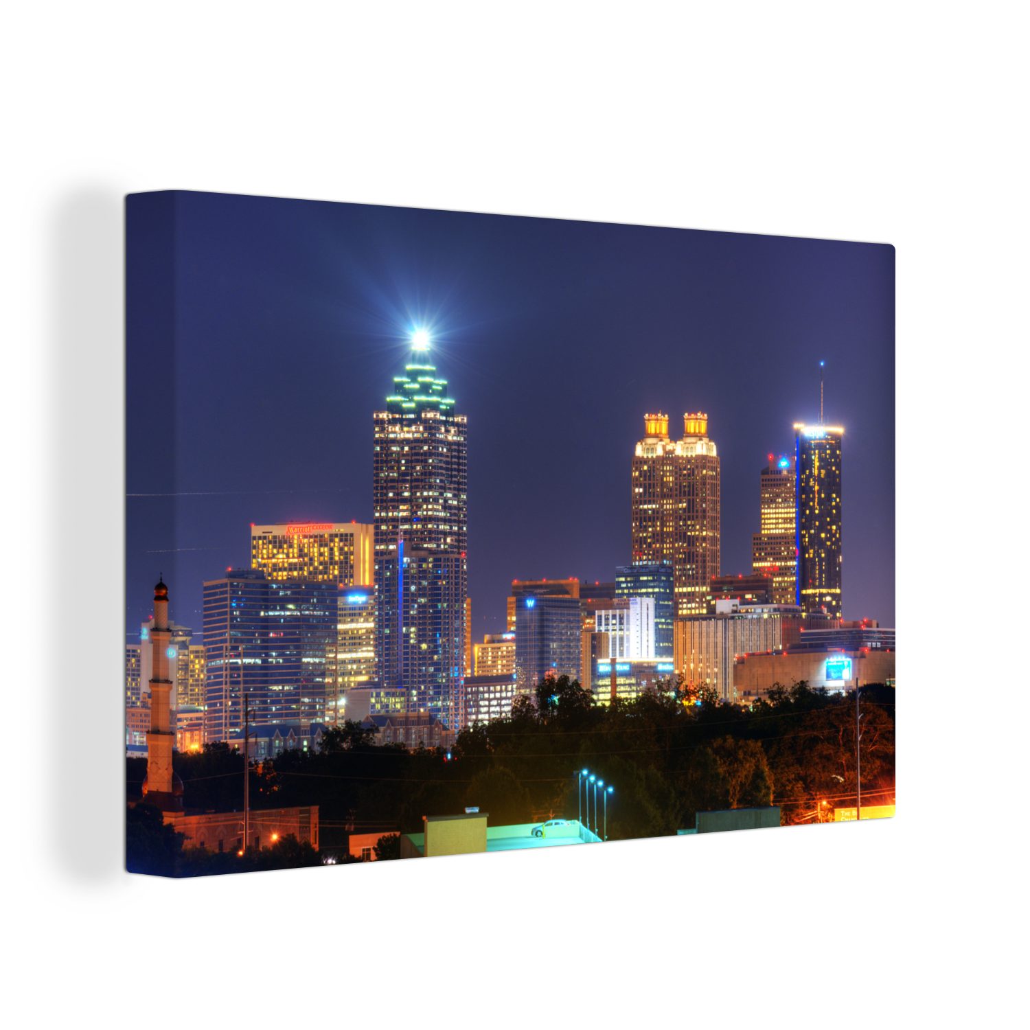 OneMillionCanvasses® Leinwandbild Atlanta - Nacht - Stadt, (1 St), Wandbild Leinwandbilder, Aufhängefertig, Wanddeko, 30x20 cm