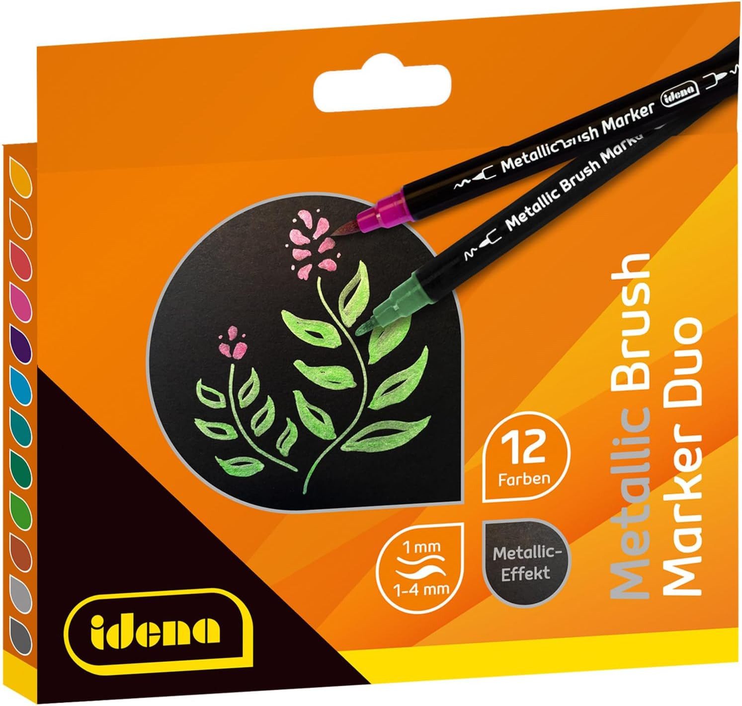 Idena Marker Metallic Brush Marker Set - 12 schimmernde Farben für kreative Projekt