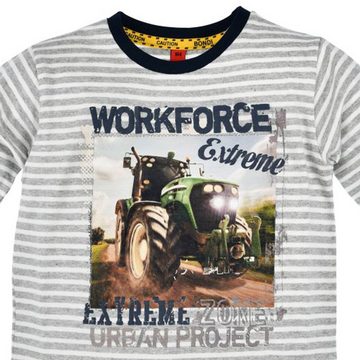 BONDI Langarmshirt Kinder Jungen Pullover "Workforce" Geringelt 33133, Grau Weiß - Shirt Traktor Print (1-tlg)