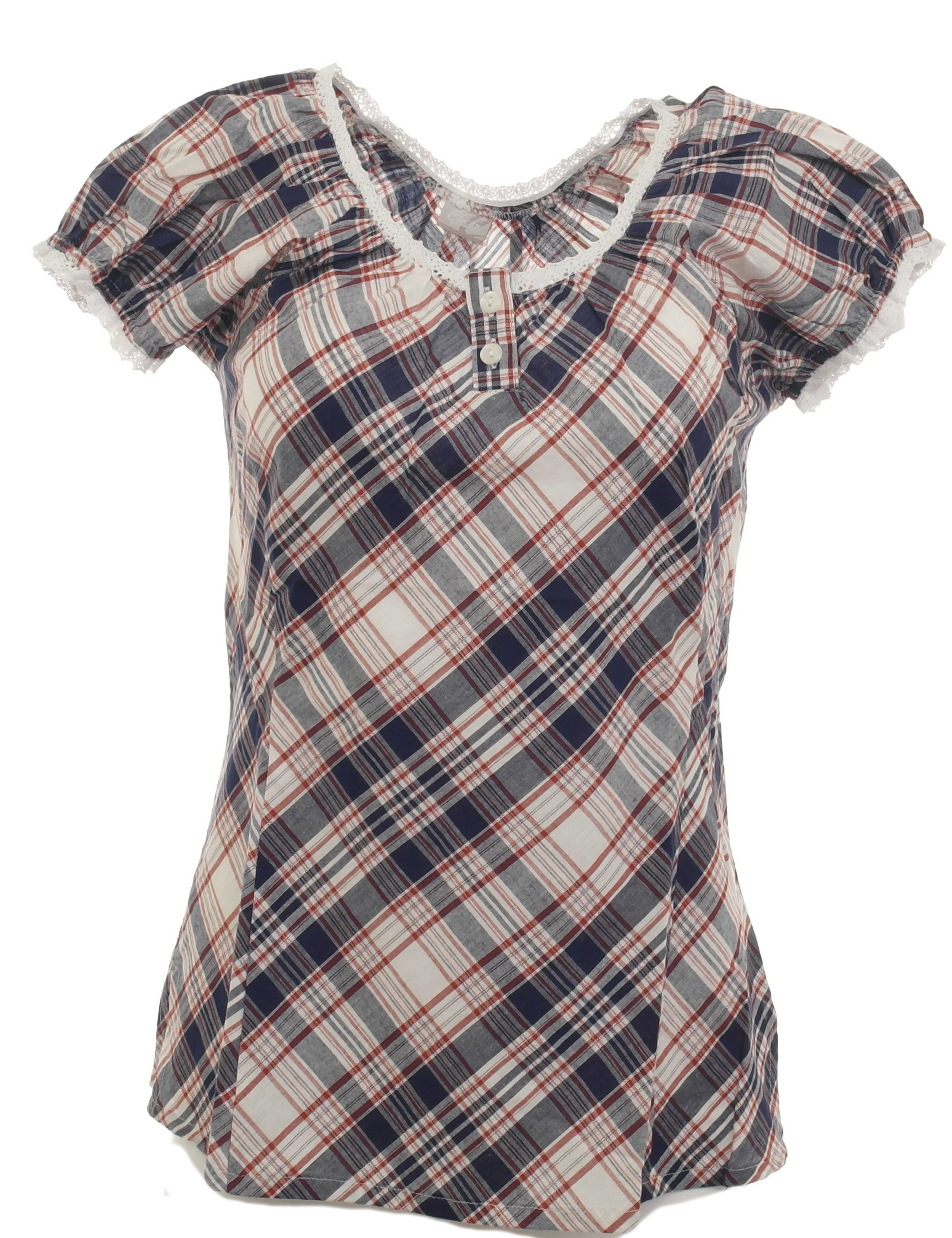 YESET Blusentop Bluse Spitze Puffärmel Karo Shirt Tunika weiß blau Spitze günstig online kaufen