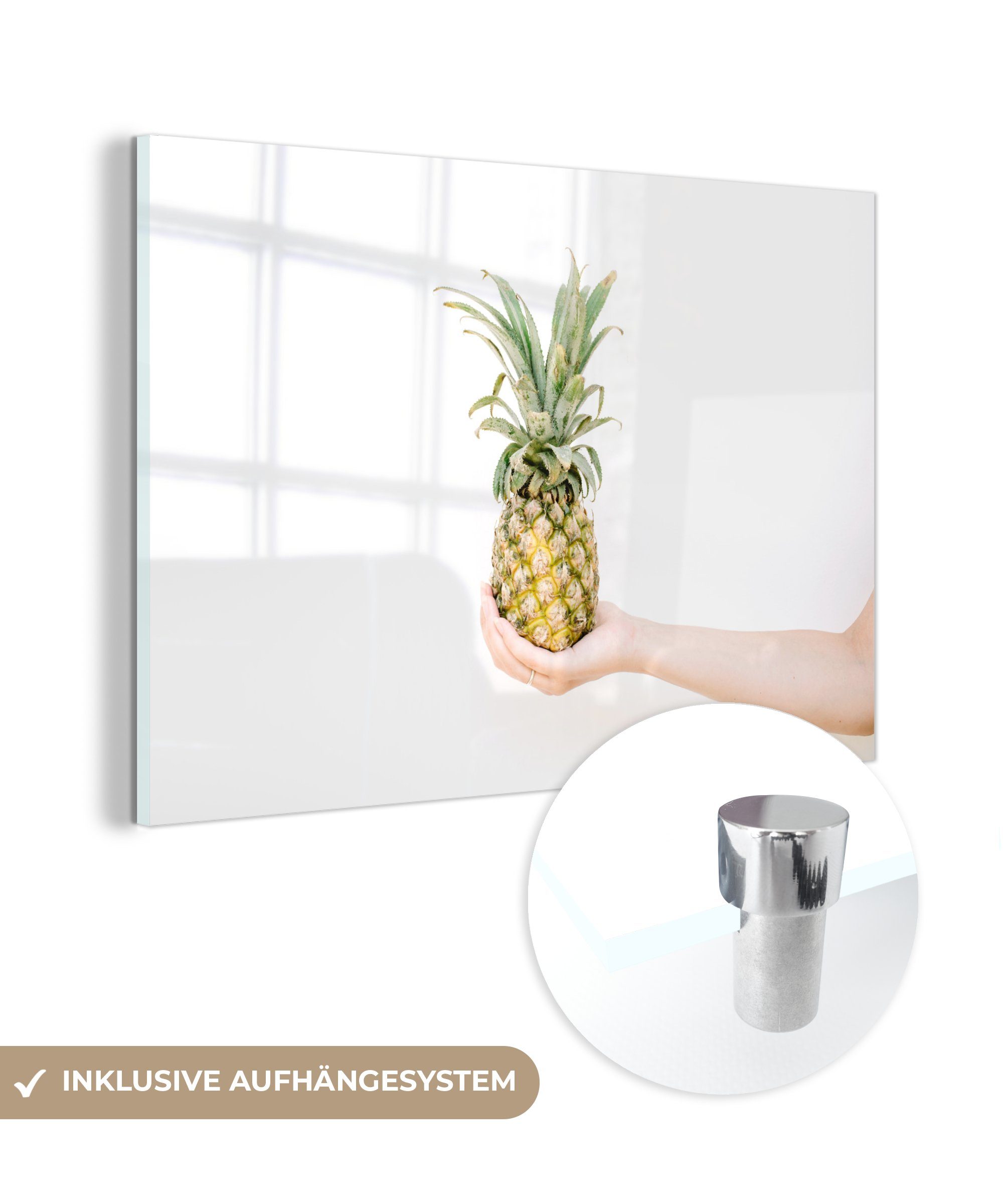 Ananas & - Acrylglasbilder Gelb (1 Tropisch, MuchoWow Acrylglasbild St), Schlafzimmer Wohnzimmer -