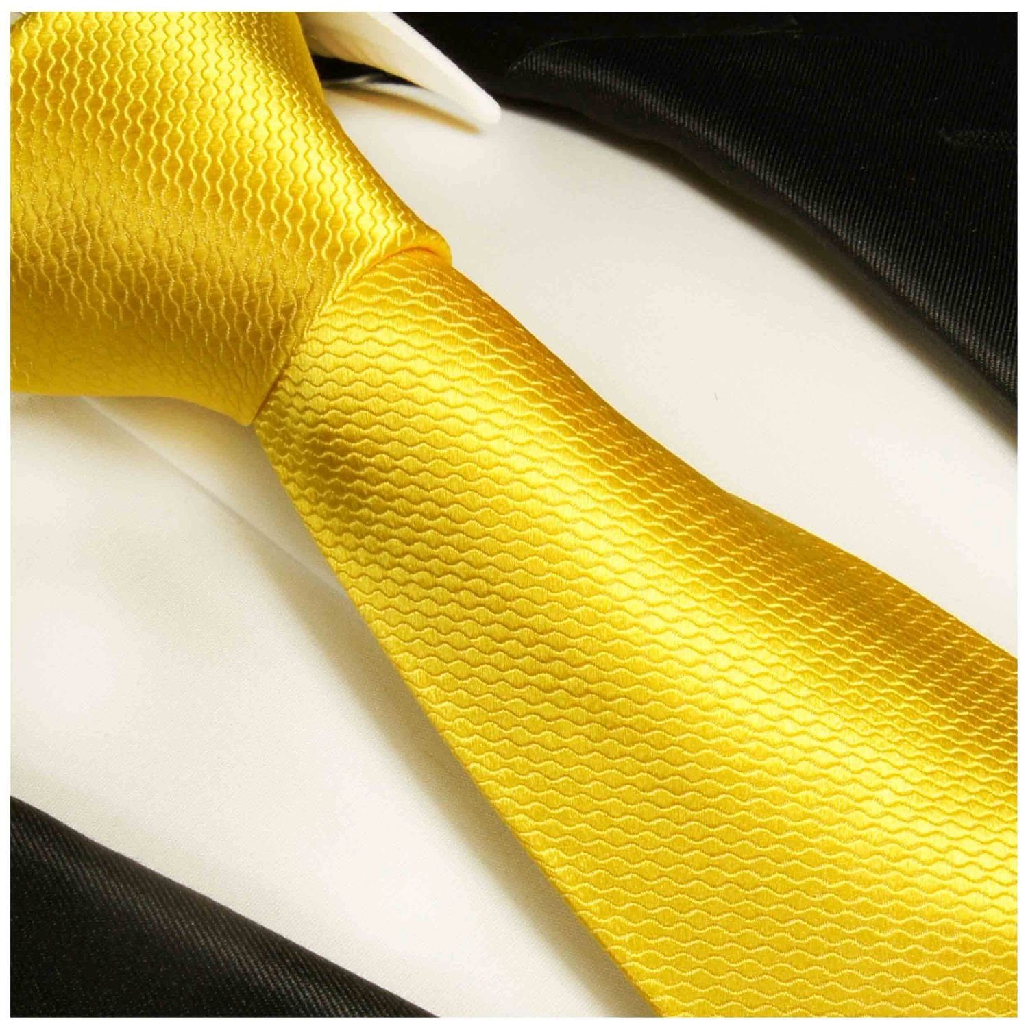 Paul Malone (6cm), Seide 100% Designer Krawatte Schmal uni 987 gelb Herren modern Seidenkrawatte Schlips