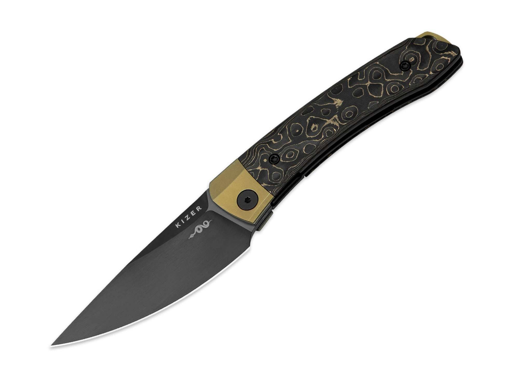 Kizer Taschenmesser Kizer Mini MoMo S90V Ti Fat Carbon Camo Gold