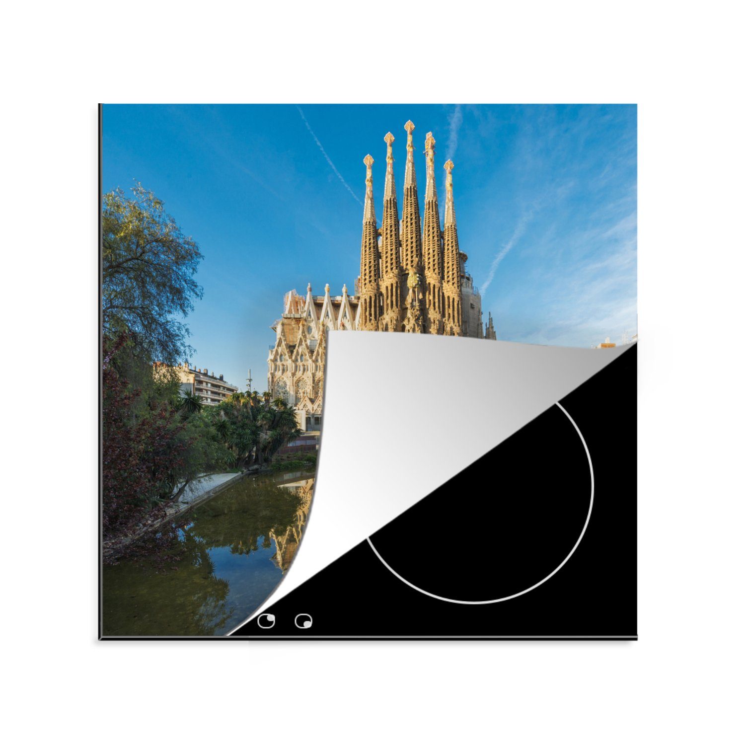 MuchoWow Herdblende-/Abdeckplatte Sagrada Familia an einem Nachmittag in Barcelona, Vinyl, (1 tlg), 78x78 cm, Ceranfeldabdeckung, Arbeitsplatte für küche