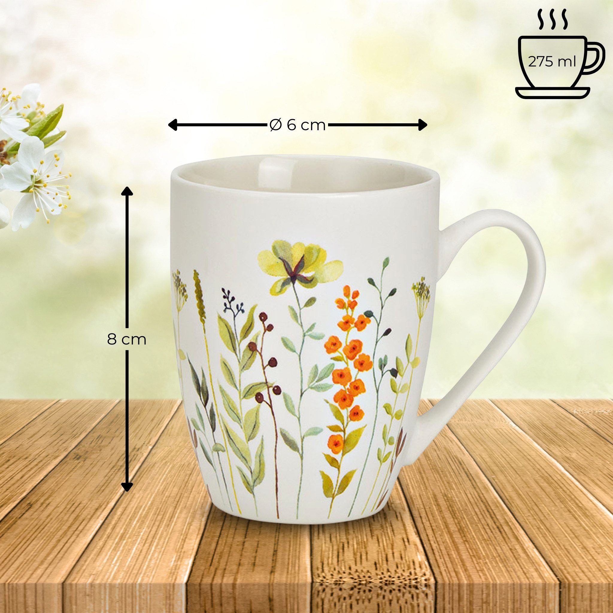 matches21 HOME & HOBBY Tasse Kaffeetassen Blumen Dekor, 4er Set Kaffeetasse Weiß, 4-tlg., Porzellan, Frühstückstasse 275 ml mit Floralem Design – Bild 2 von 5