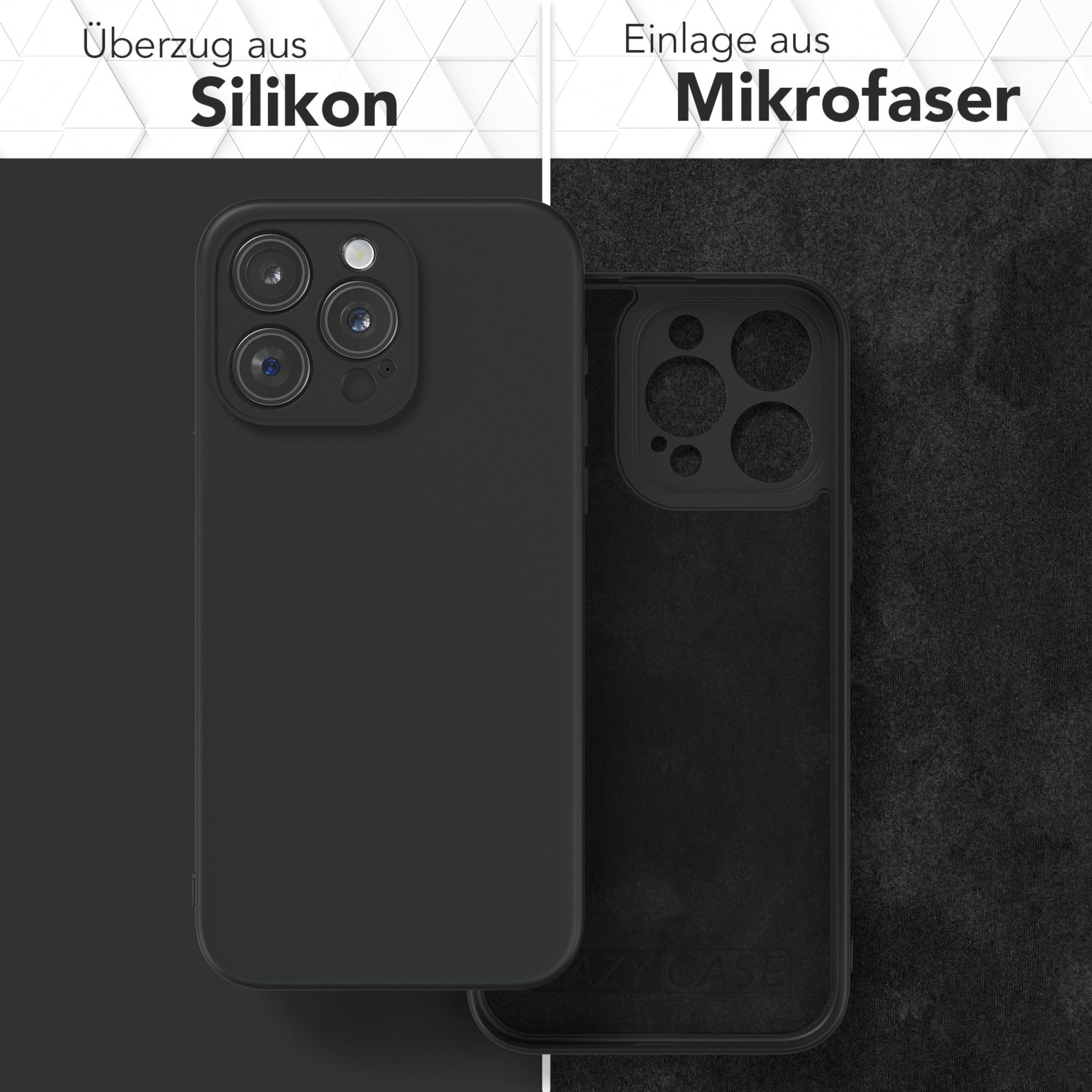 EAZY CASE Handyhülle für Apple iPhone 15 Pro Max Hülle Silikon 6,7 Zoll, Silikon Schutzhülle mit Kameraschutz kratzfest Back Cover Etui Schwarz