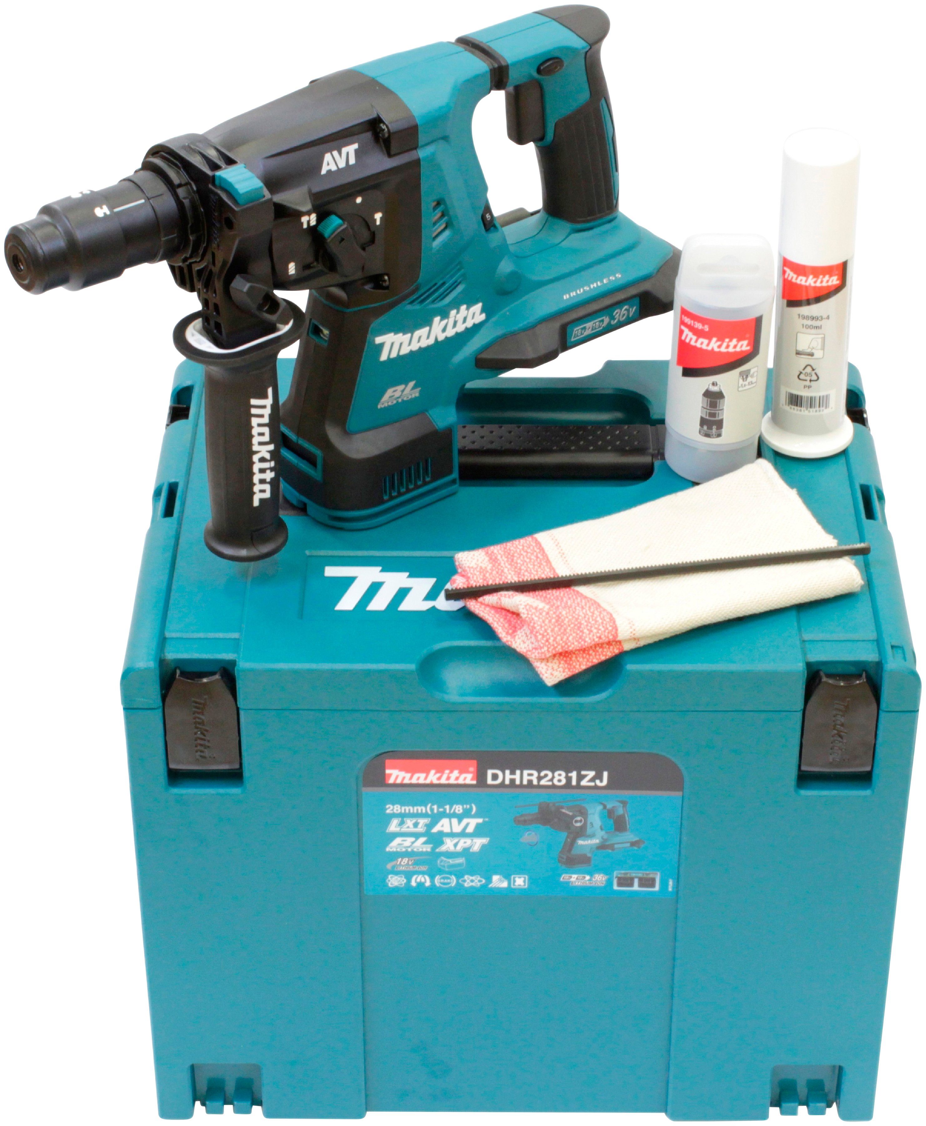 Makita Akku-Kombibohrhammer DHR281ZJ, max. 980 U/min, SDS-PLUS, ohne Akku und Ladegerät