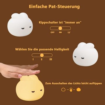 BlingBin LED Nachtlicht Kinder Nachtlicht Baby Silikon Stilllicht Kaninchen Touch LED Lampe, Geschenke für Kinderzimmer Mädchen Junge, LED fest integriert, warmes Licht, Dimmbar und Zeitschaltuhr Nachttischlampe