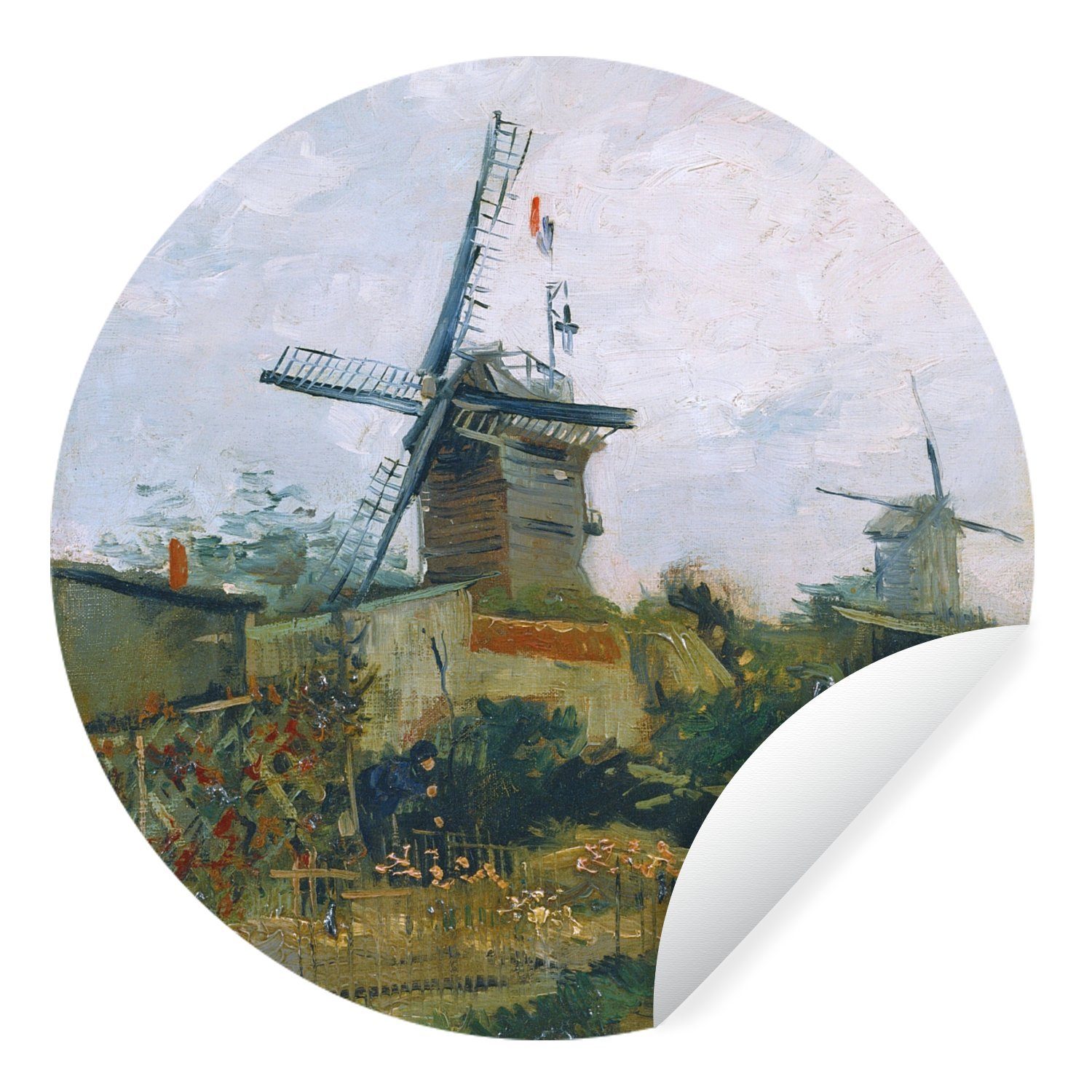MuchoWow Wandsticker von Windmühlen - Montmartre dem Kinderzimmer, für Vincent Wohnzimmer (1 Gogh St), Gemälde van Rund, Tapetenaufkleber, auf Tapetenkreis