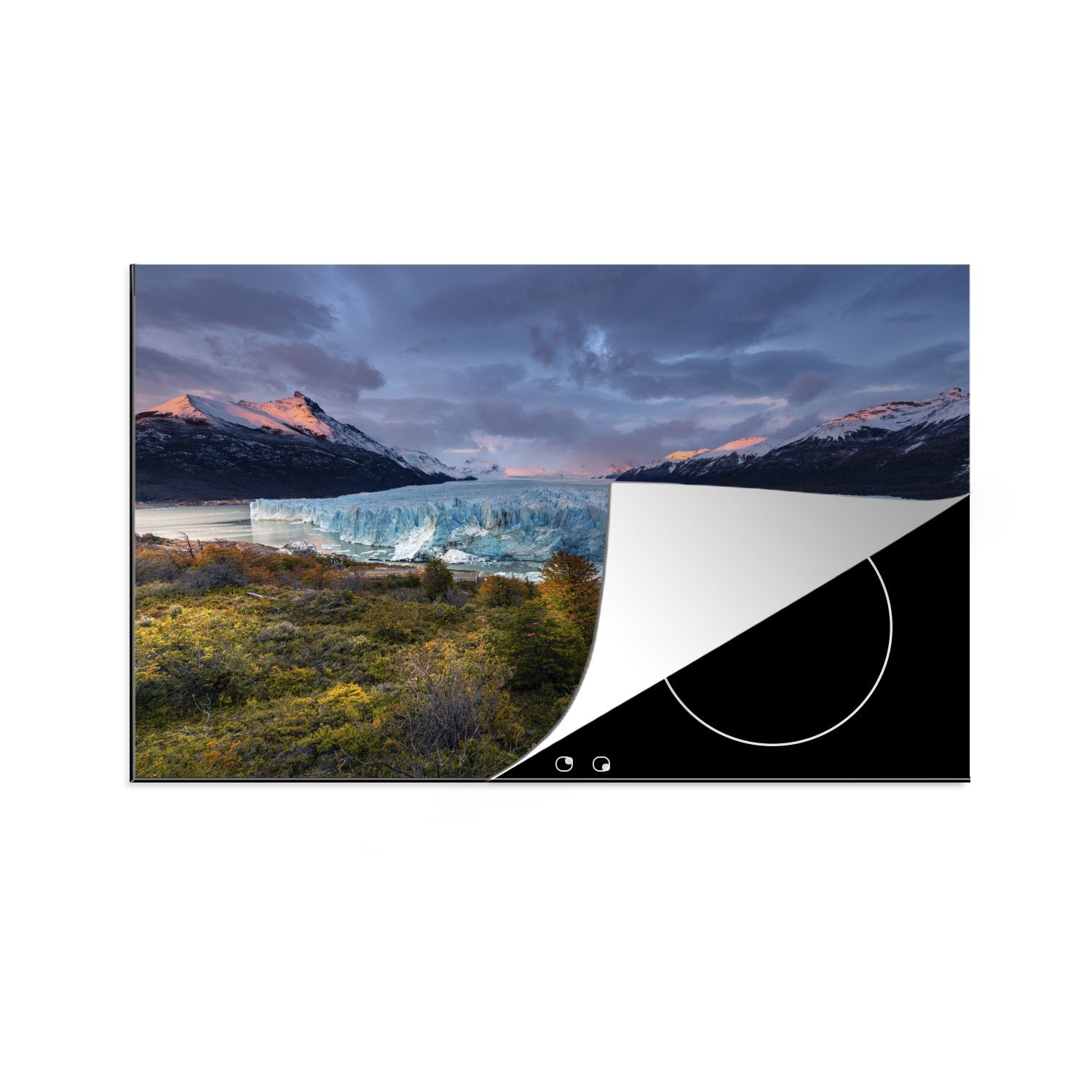 MuchoWow Herdblende-/Abdeckplatte Prächtiger Himmel über dem Perito-Moreno-Gletscher, Vinyl, (1 tlg), 81x52 cm, Induktionskochfeld Schutz für die küche, Ceranfeldabdeckung