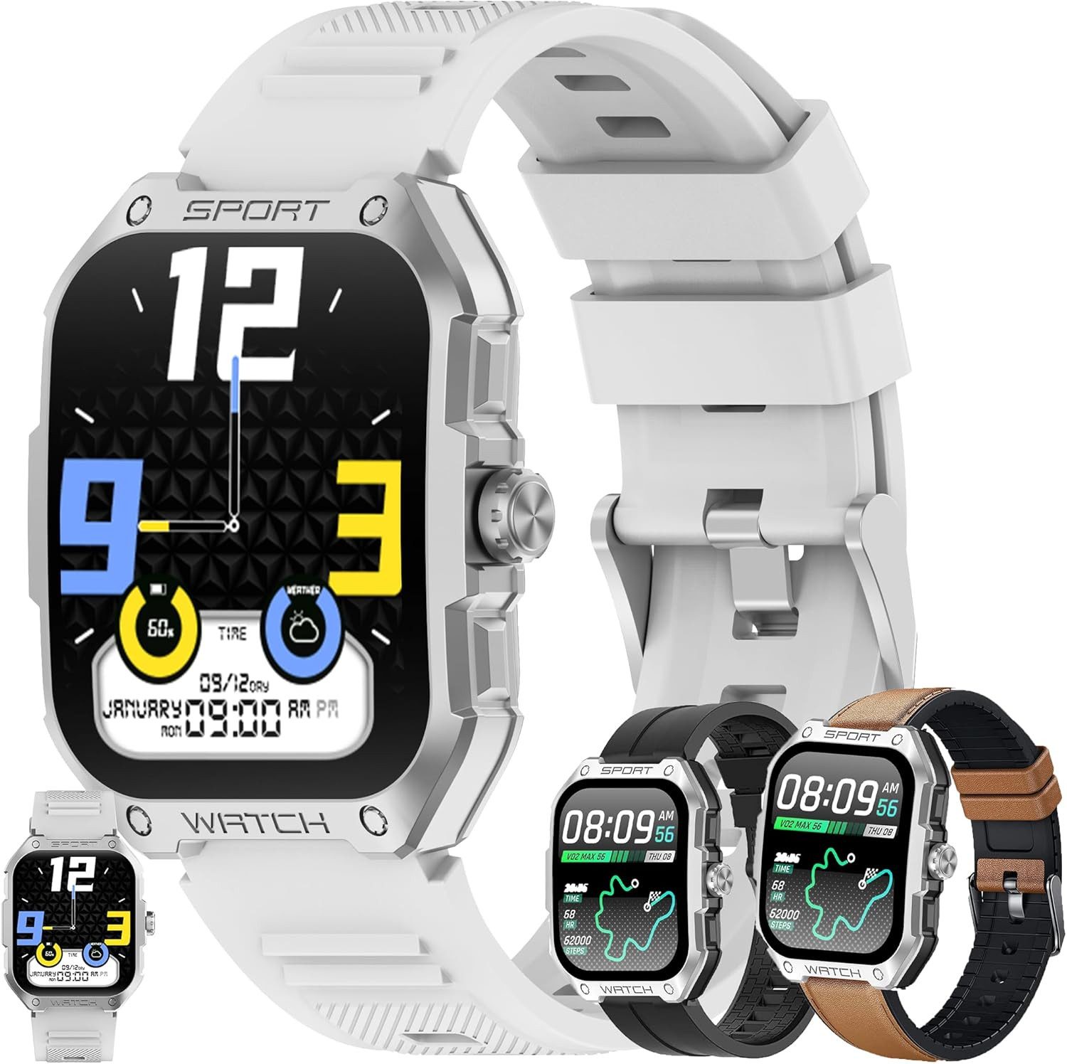 SGDDFIT Smartwatch (4,6 cm, android ios), Smartwatch Herren 1.83 Zoll AMOLED GPS Fitnessuhr 5ATM