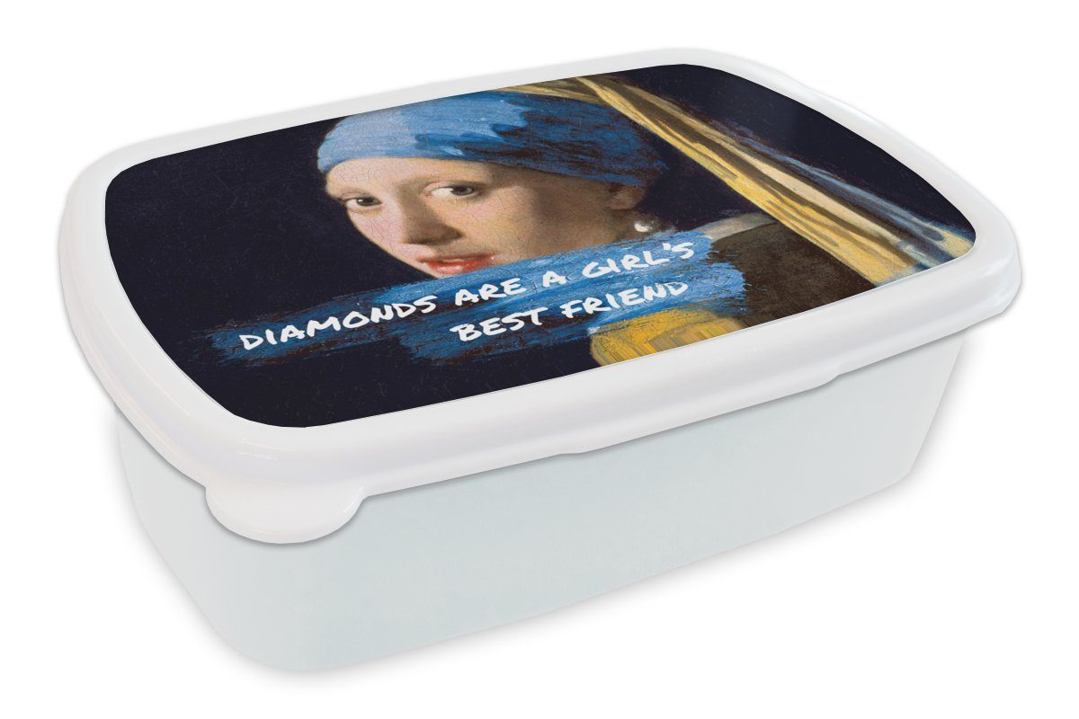 MuchoWow Lunchbox Vermeer für Perlenohrring Zitat, Mädchen Brotdose, Erwachsene, (2-tlg), und Brotbox - und Das Kunststoff, für Jungs mit weiß Kinder dem - Mädchen