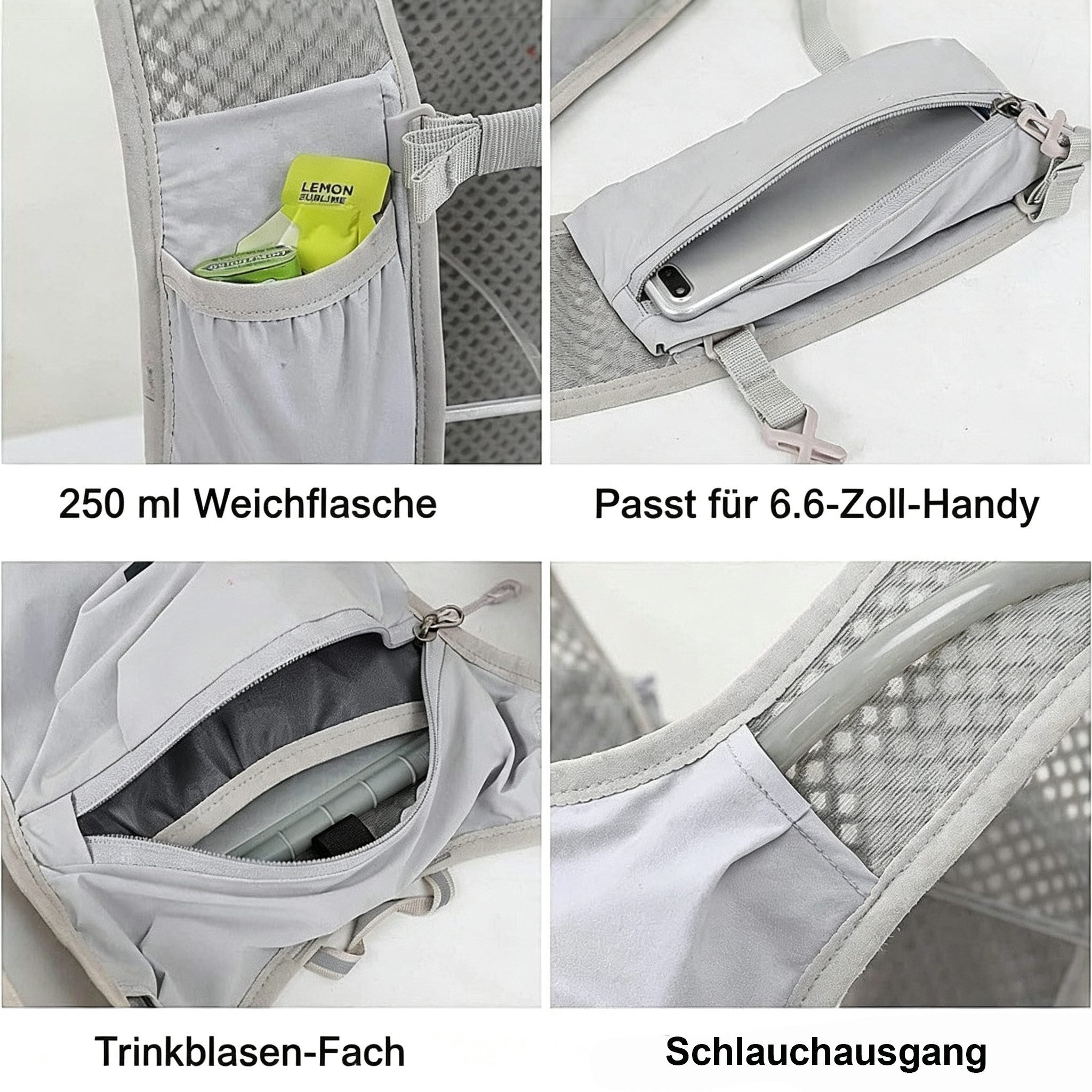 OYLCDI Trinkrucksack 15L Ultraleichte Laufweste Trinkrucksack für Herren und Damen (verstellbarer Brustgurt, atmungsaktives Netzgewebe, mehrere Fächer für Handy, Trinkblase und 250‑ml‑Weichflasche), Reflektionsstreifen für Joggen, Trail‑Running, Radfahren, Wandern